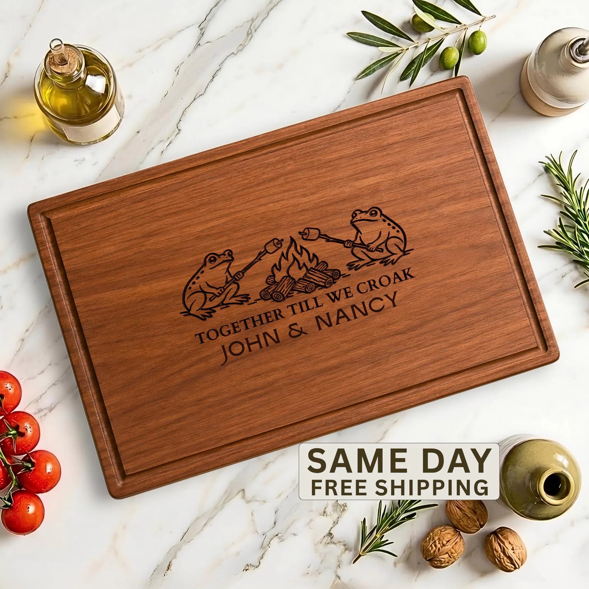Personalized Camping Couple Walnut Cutting Board, Funny Anniversary Gift for Husband Wife Outdoor Lover Gift Custom Couple Charcuterie Board