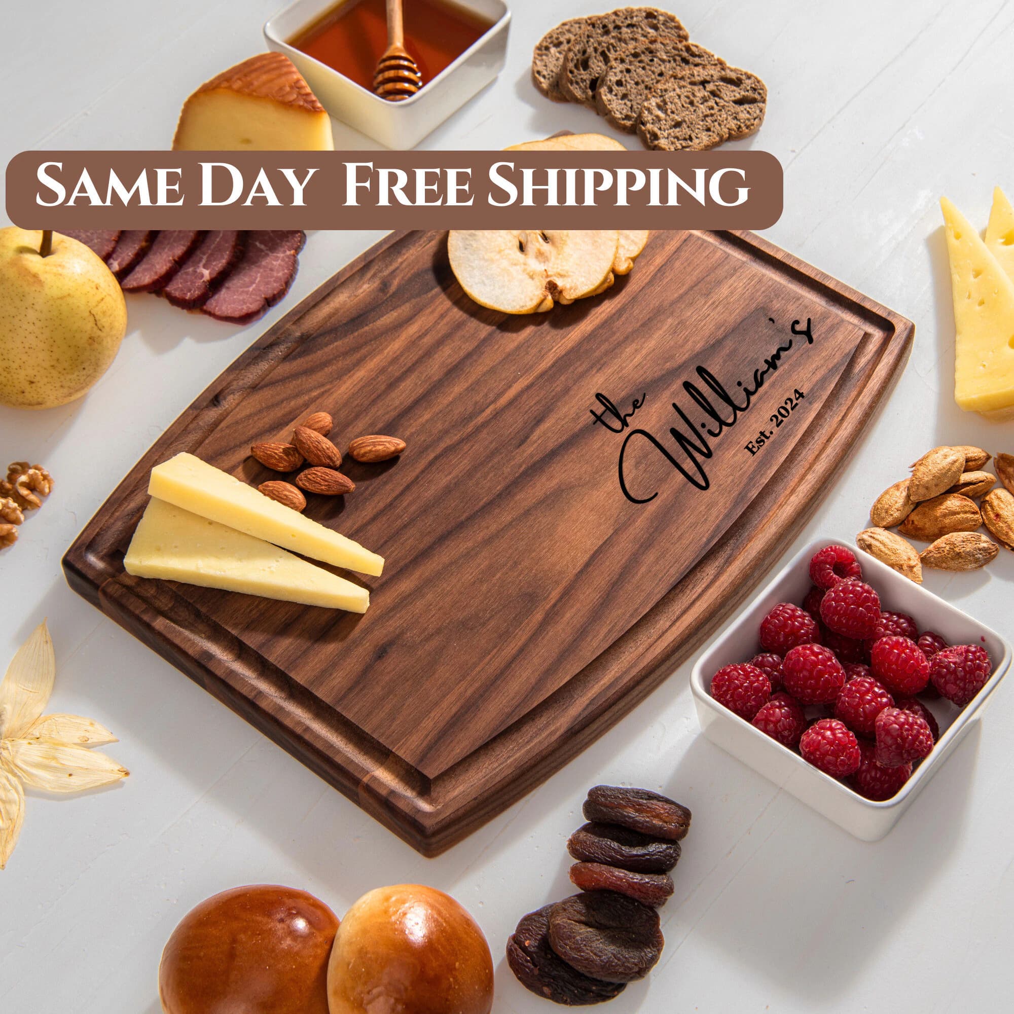 Family Name Personalized Cutting Board, Custom Engraved Wedding Gift, Anniversary Gift, Housewarming Gift, Bridal Shower Gift for the Couple