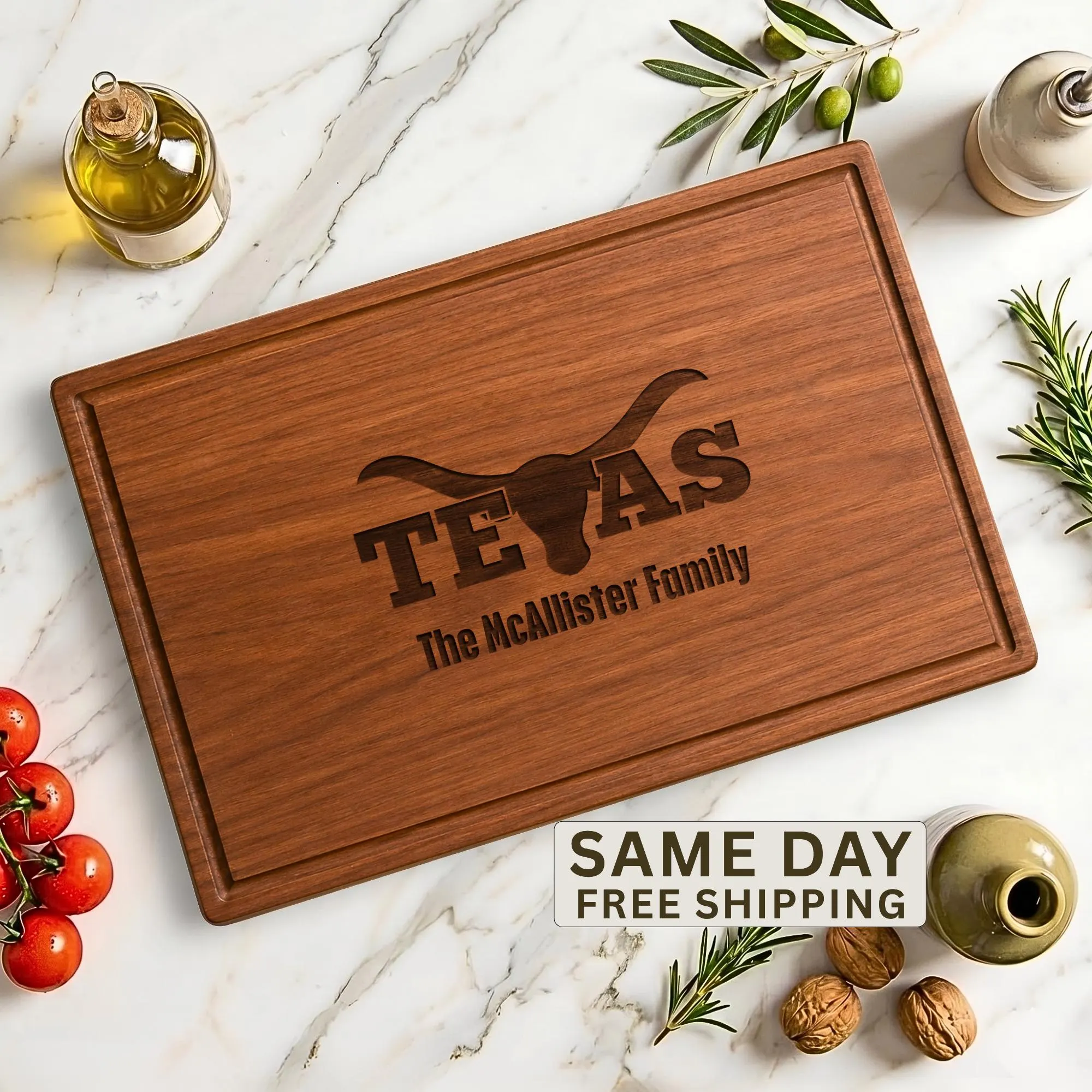Personalized Texas Walnut Cutting Board, Custom Southern Kitchen Decor, Engraved Charcuterie Board, Housewarming Gift, Realtor Closing Gift