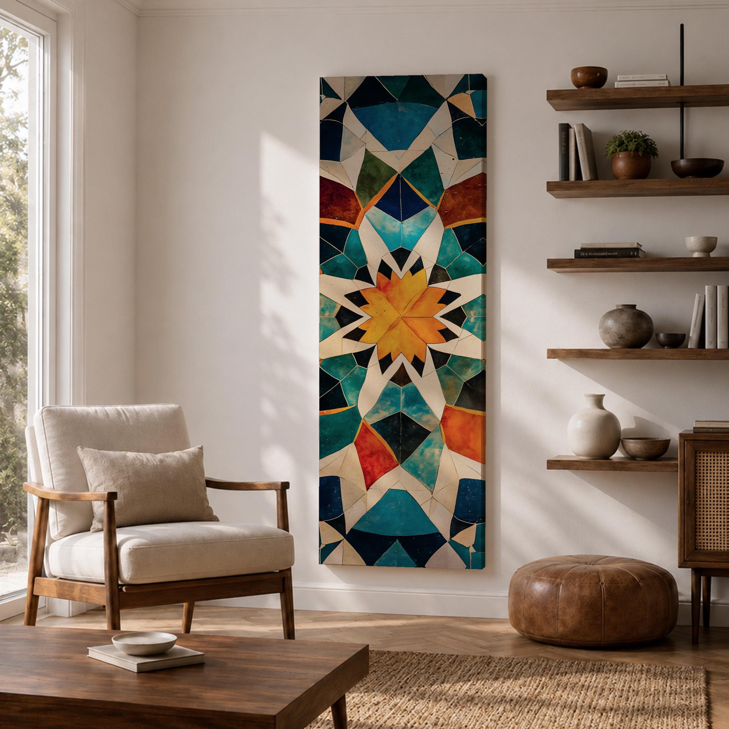 Tall Narrow Islamic Geometric Wall Art, Arabesque Mosaic Canvas Print, Moroccan Pattern Decor - image 3