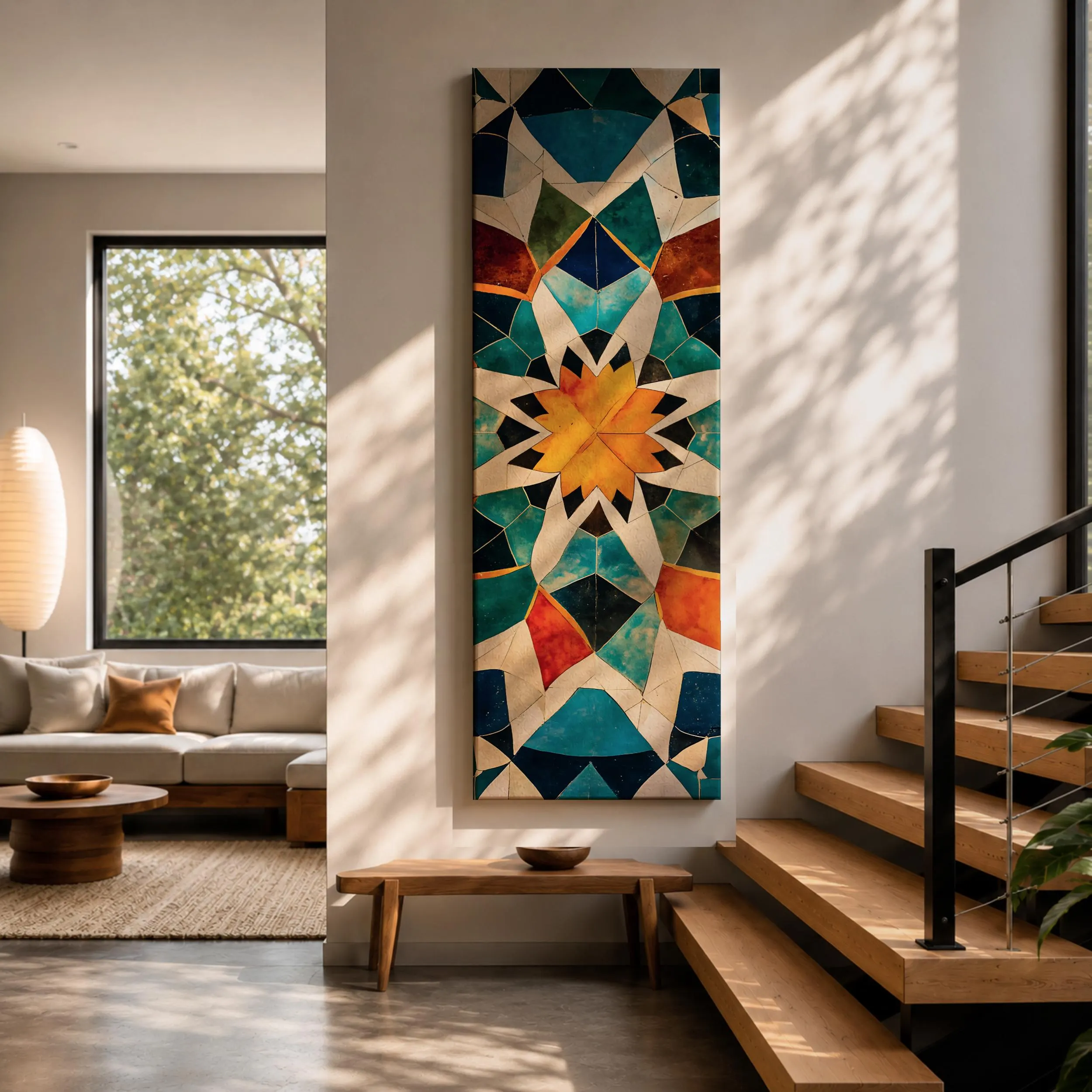 Tall Narrow Islamic Geometric Wall Art, Arabesque Mosaic Canvas Print, Moroccan Pattern Decor - image 4
