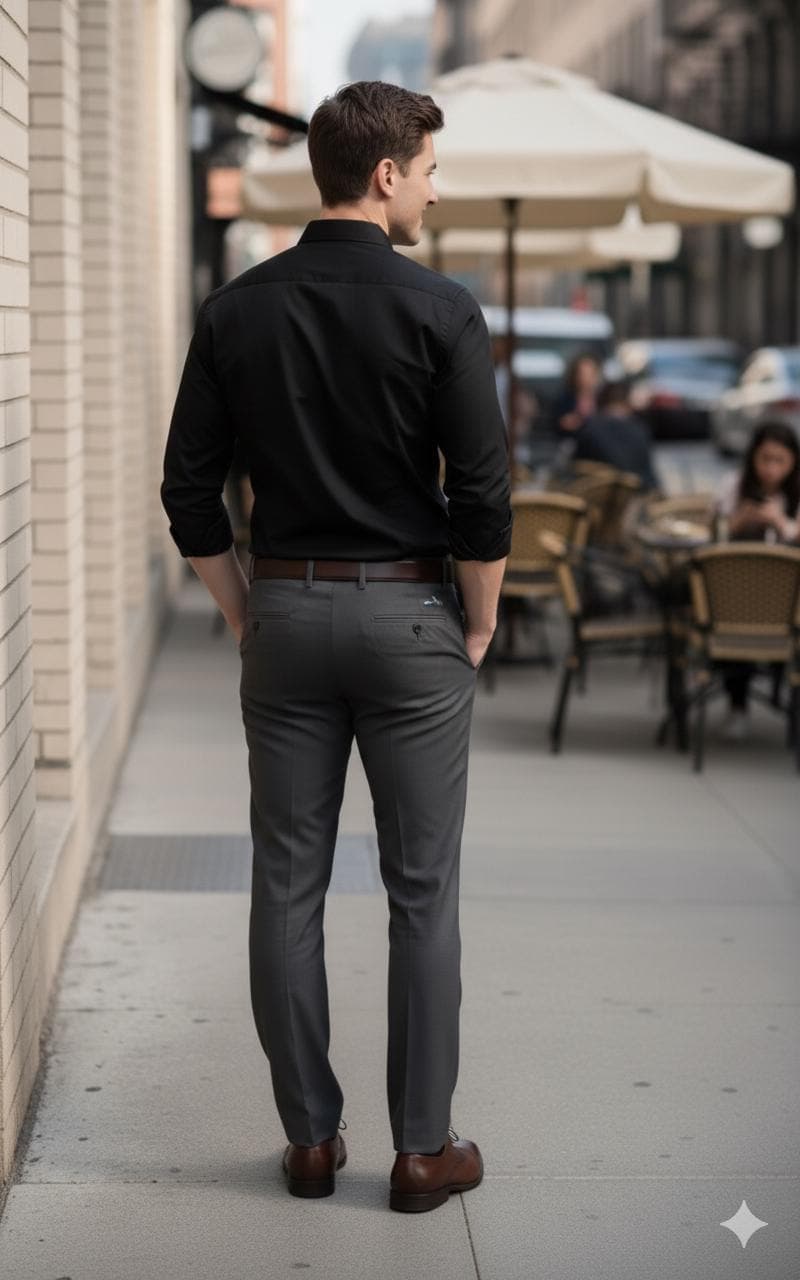Men's Black Cotton Blend Slim Fit Dress Shirt, Minimalist Office Wear - image 3