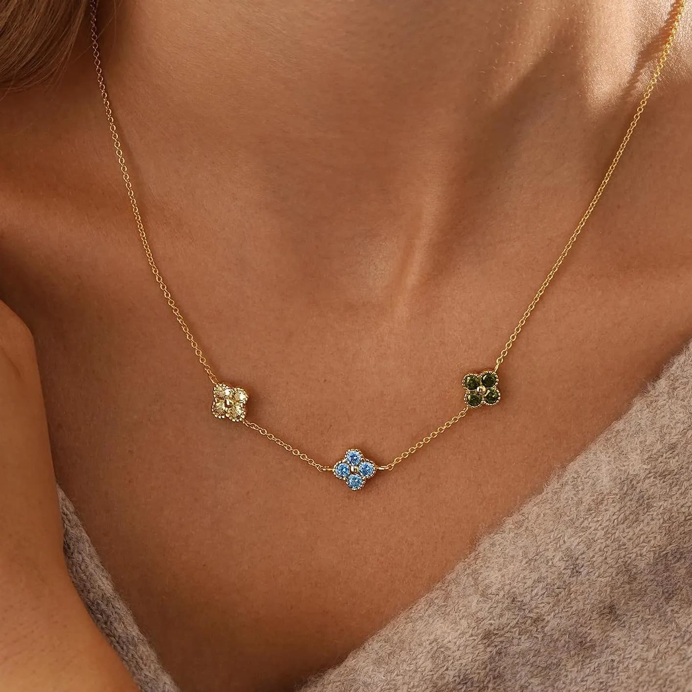 Custom Birthstone Flower Necklace, Multiple Floral Necklace, Charm Gold Necklace, Minimalist Women Necklace, Gift for Grandma,Christmas Gift - image 5