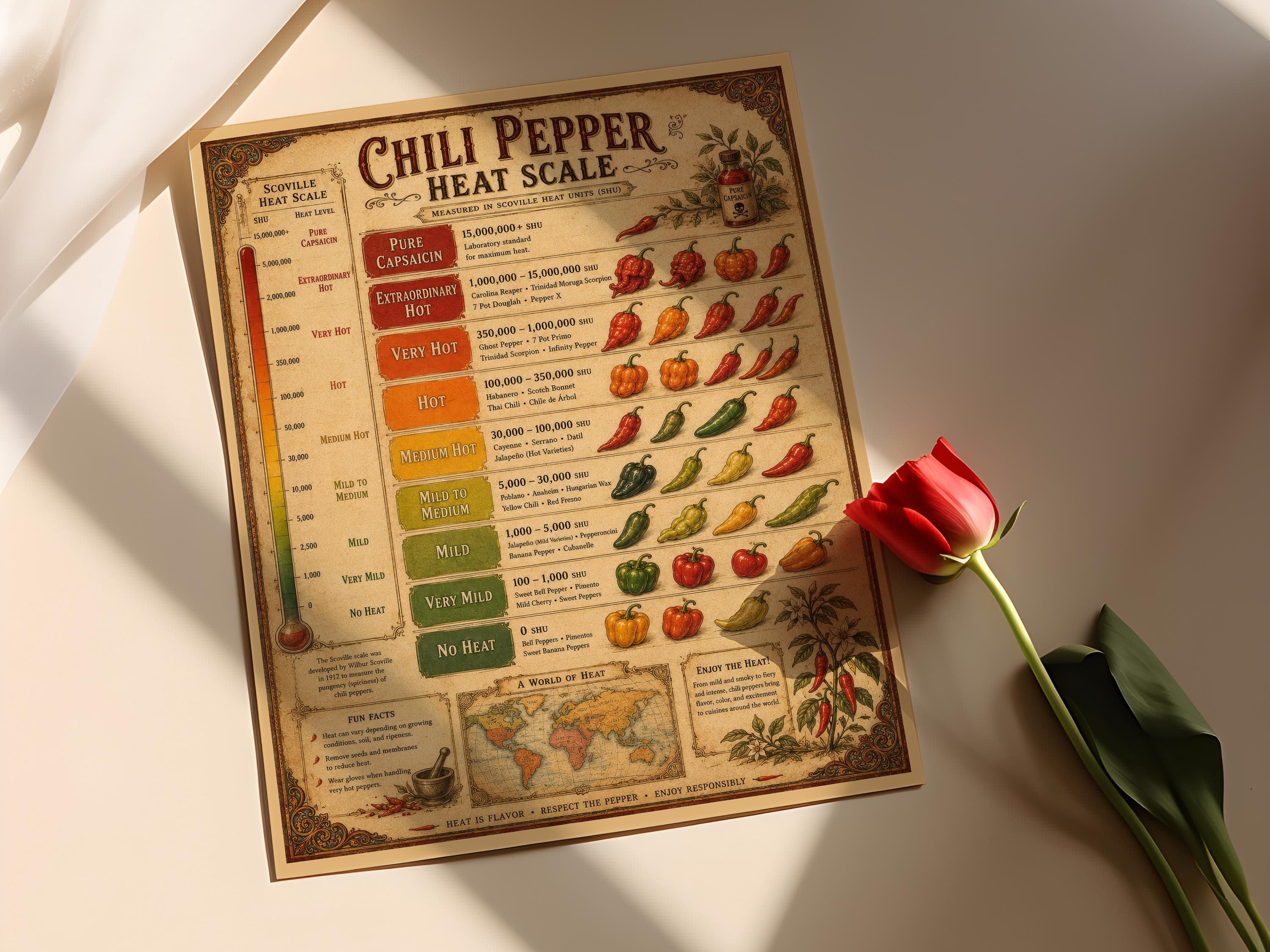 Chili Pepper Heat Map Poster, Scoville Scale Spice Infographic - image 3