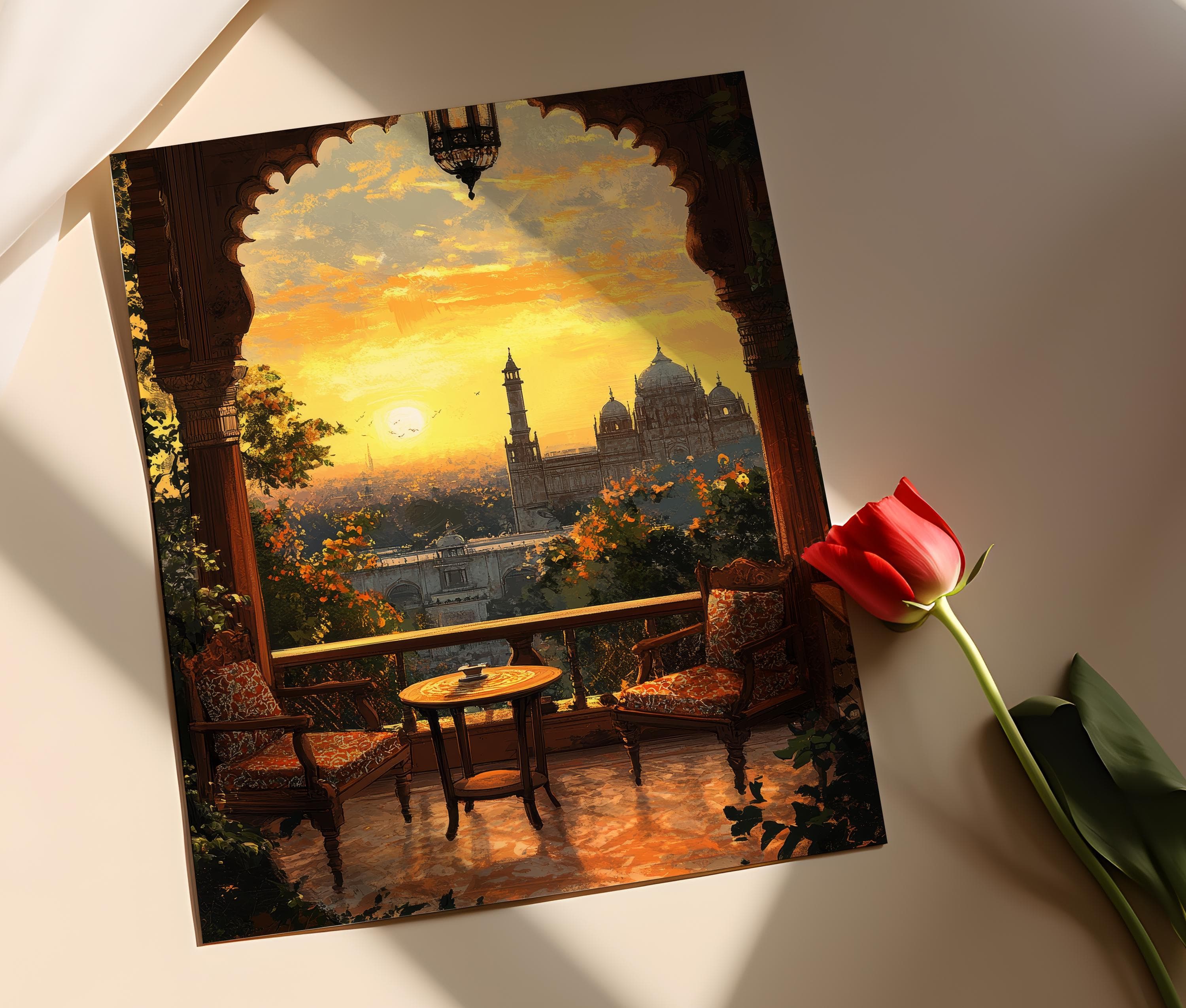 Lucknow Terrace with Chikankari Decor, Indian Cultural Art, Bara Imambara View Print - image 3