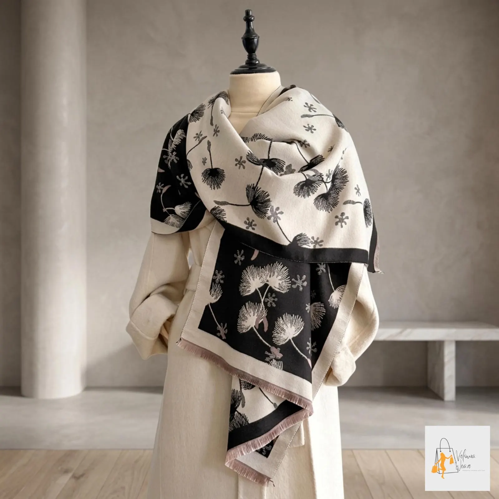 bee pattern scarf women double sided cashmere feel winter shawl wrap