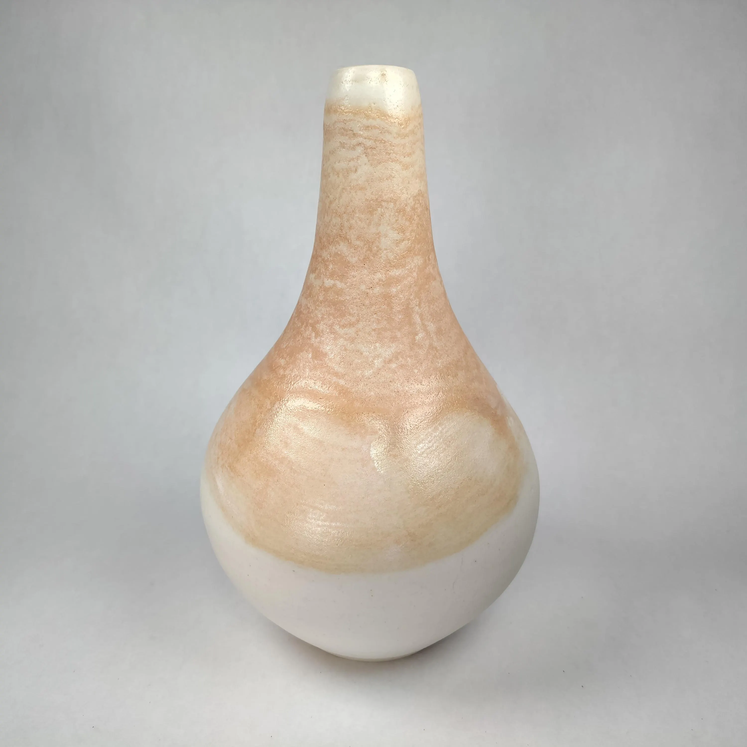 Vintage pink and white glazed clay vase signed o/v or olv - image 3