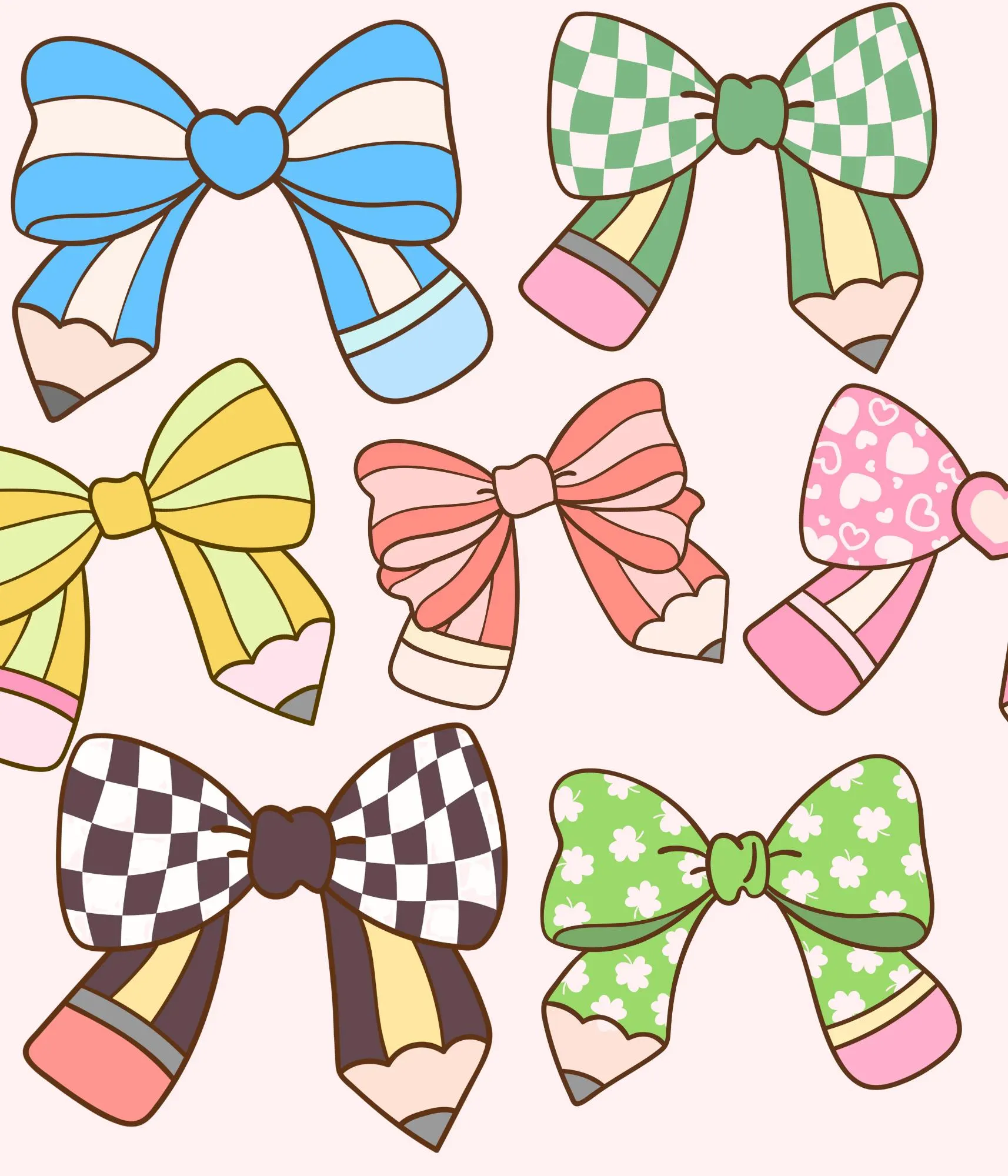 Pencil Bow Clipart PNG Set: Kawaii Stationery Digital Download - image 3