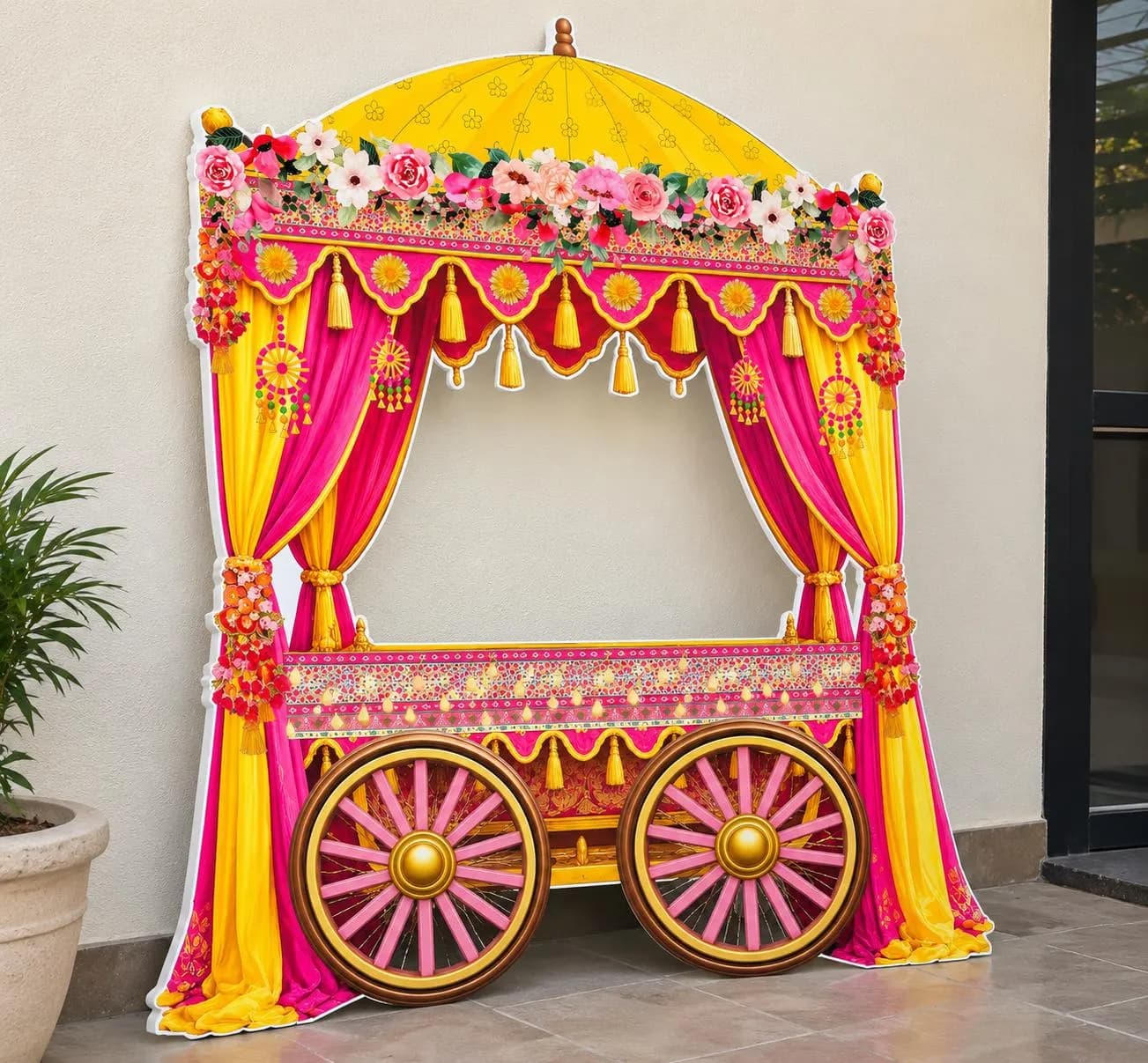 Indian Wedding Cart Photo Booth Backdrop | Floral Mehndi Haldi Party Decoration (Digital Download) - image 2