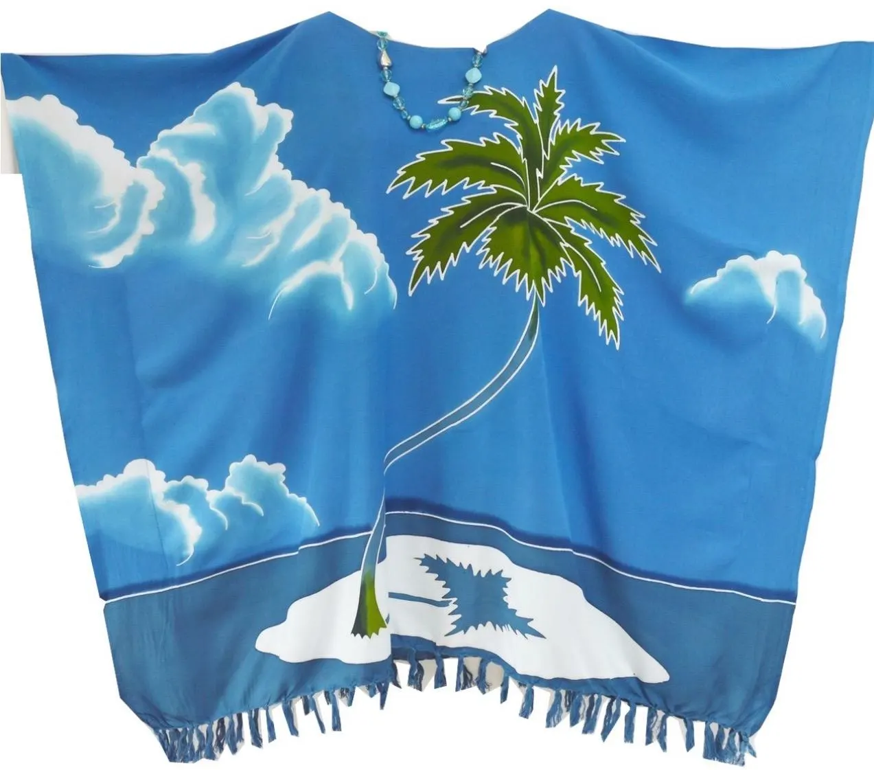 Hand-Painted Rayon Kaftan Top – Maldives Coconut Island, Boho Tunic - image 4