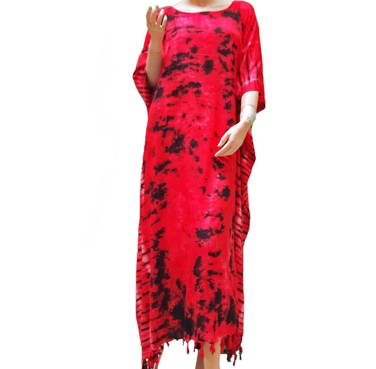 Handmade Tie Dye Kaftan Dress: Vibrant Ethnic Tassel Cover-Up - image 4
