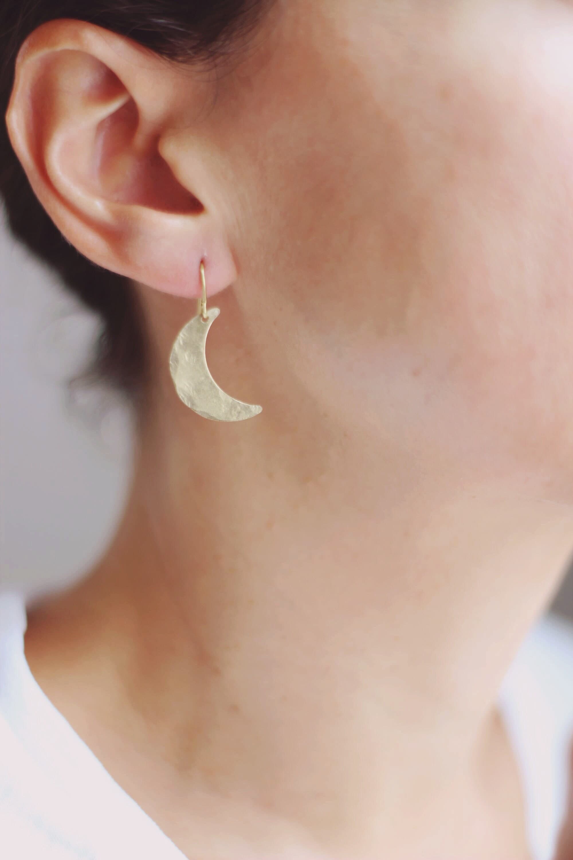 Hammered Crescent Moon Earrings | Drop Earrings | Hammered Earrings | Minimalist Earrings | Moon Earrings | Modern Jewelry | Brass Earrings - image 4