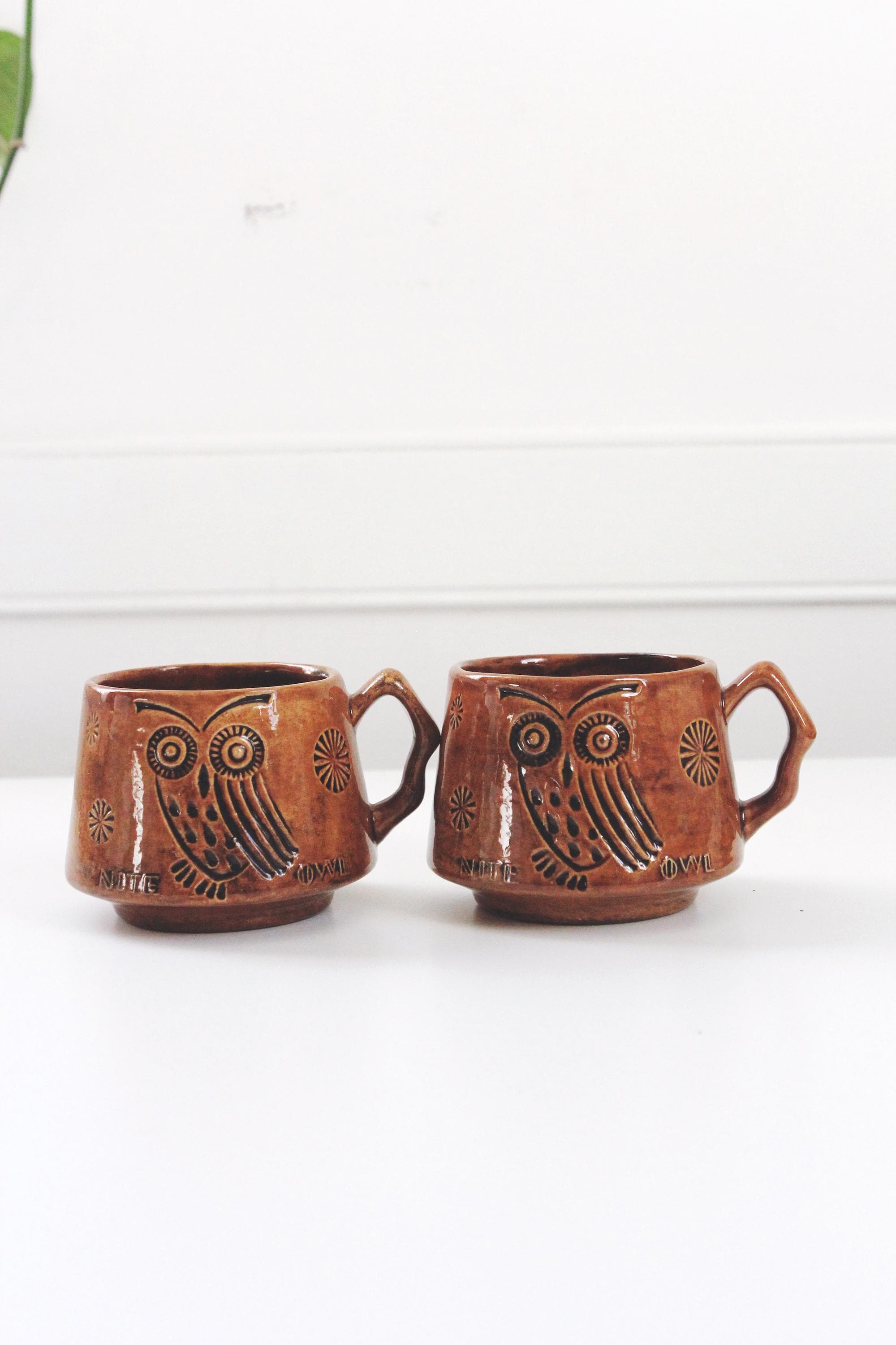 Vintage Glazed Stoneware Nite Owl Brown Mug 60s 70s | Sold Individually - image 4