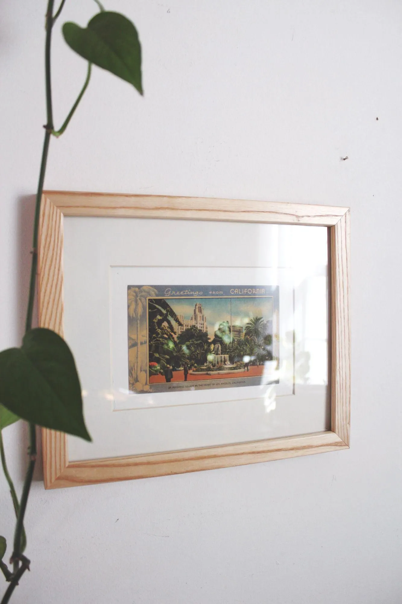 Vintage Framed Linen Postcard Pershing Square LA California Wall Art Decor Ephemera - image 2