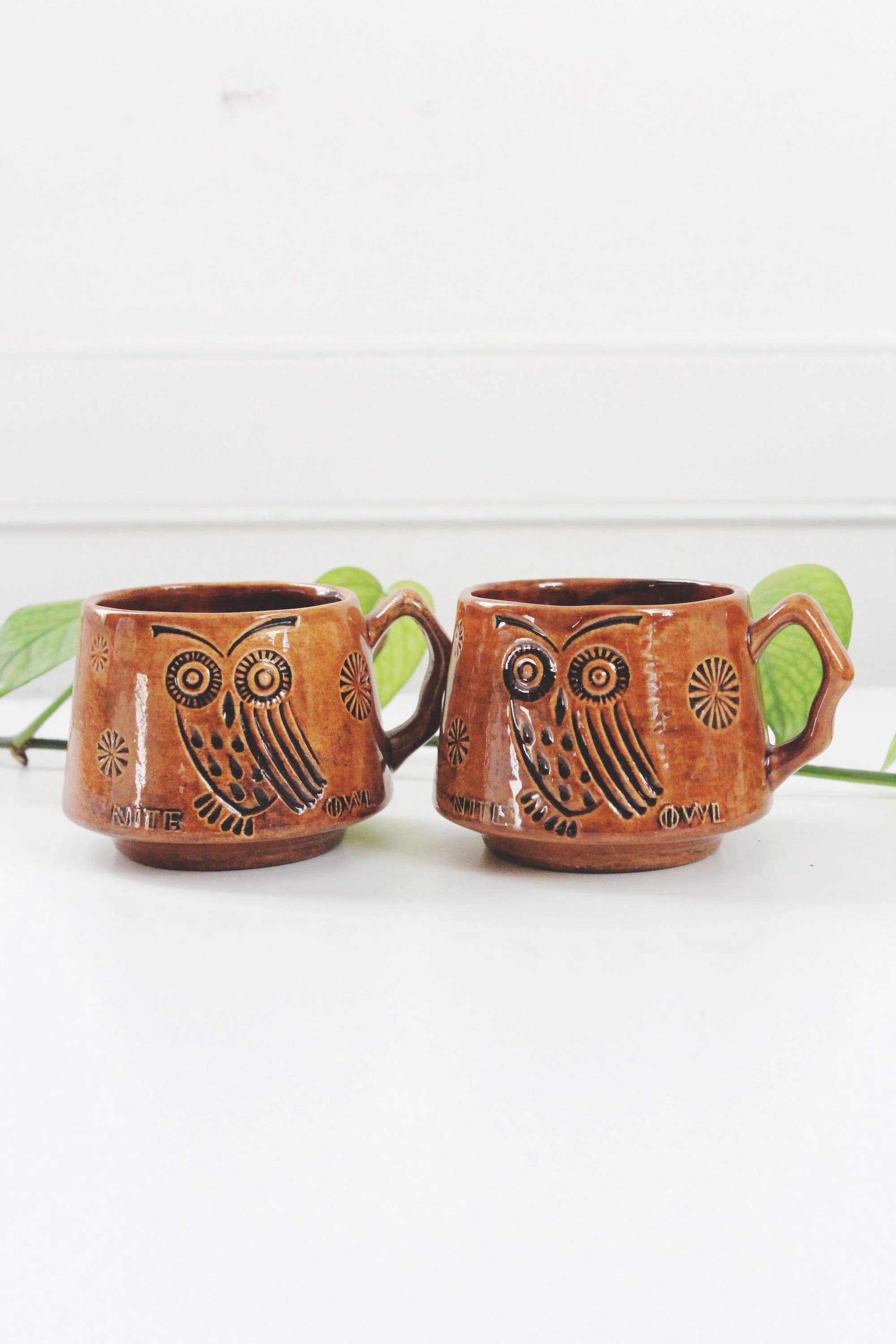 Vintage Glazed Stoneware Nite Owl Brown Mug 60s 70s | Sold Individually - image 3