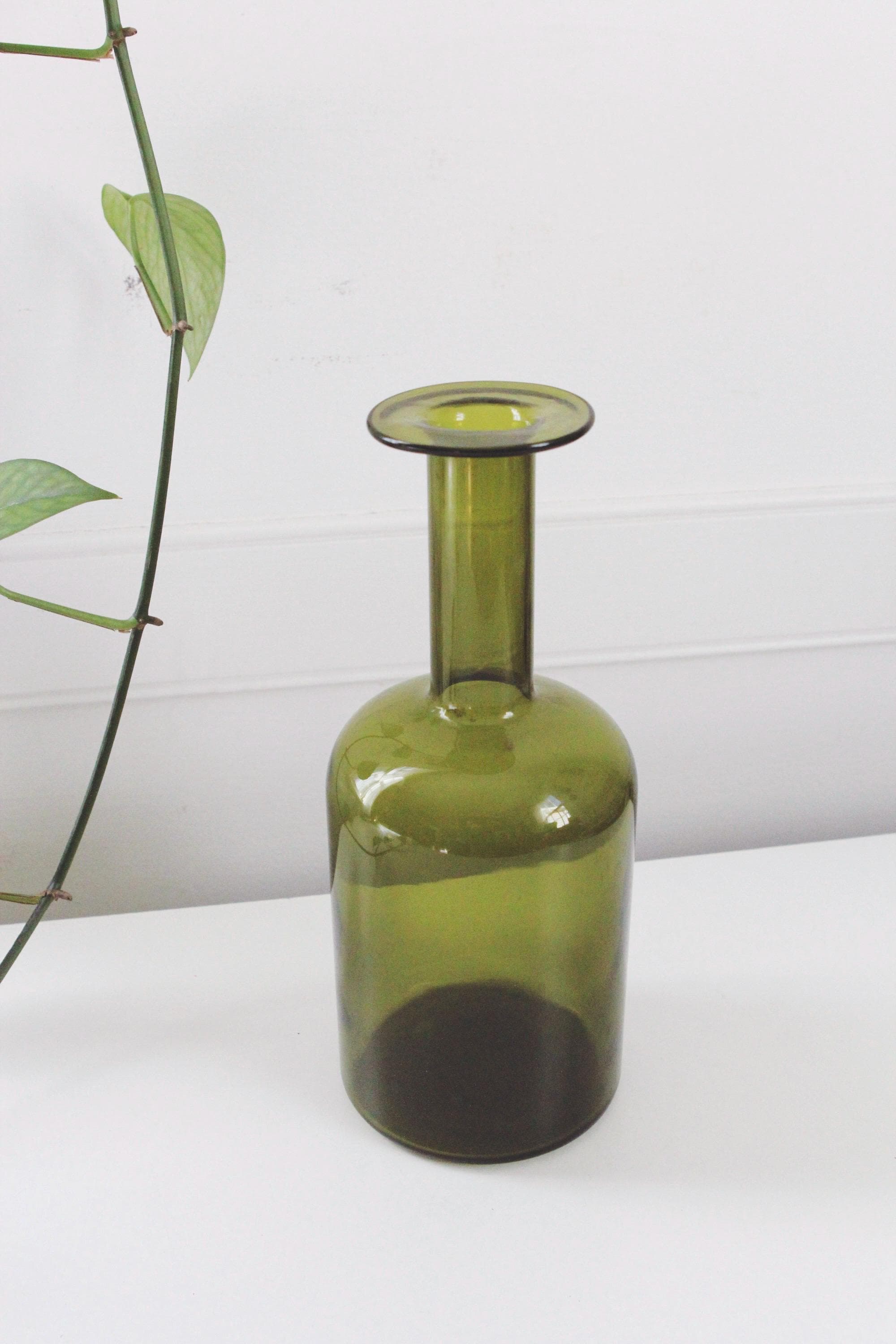 Vintage 60s Otto Brauer Holmegaard Gulvvase Olive Green Glass Vase - image 4