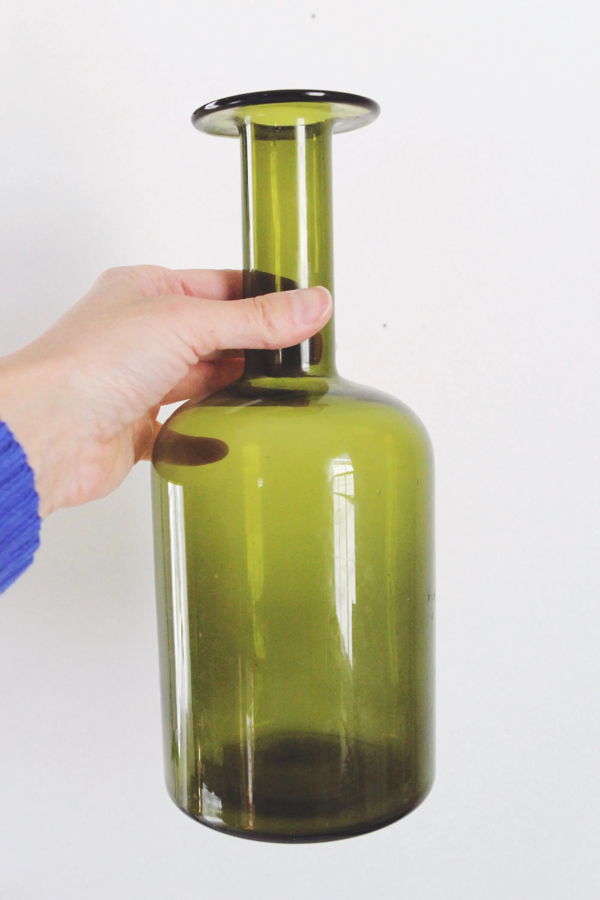 Vintage 60s Otto Brauer Holmegaard Gulvvase Olive Green Glass Vase - image 5