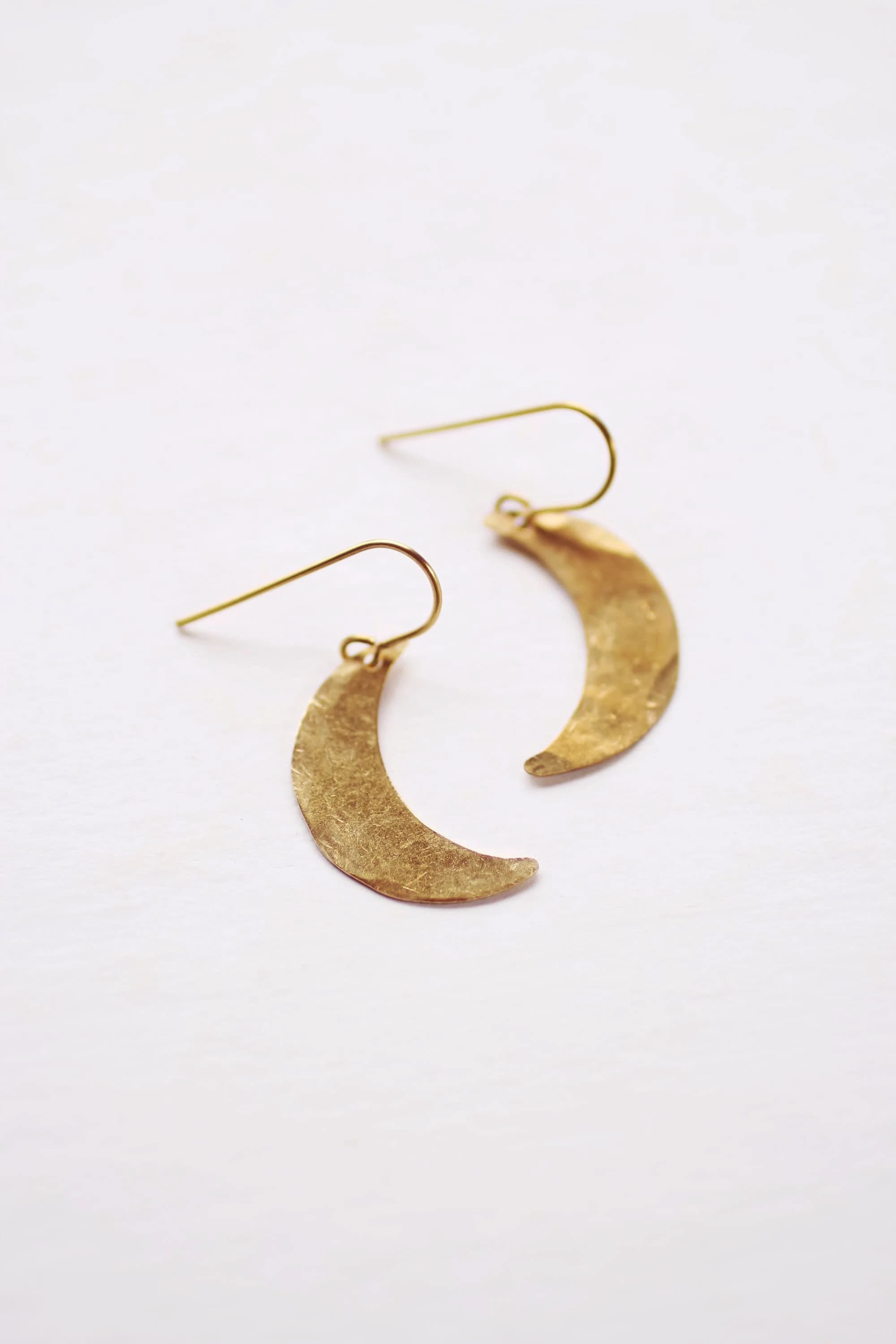 Hammered Crescent Moon Earrings | Drop Earrings | Hammered Earrings | Minimalist Earrings | Moon Earrings | Modern Jewelry | Brass Earrings - image 3