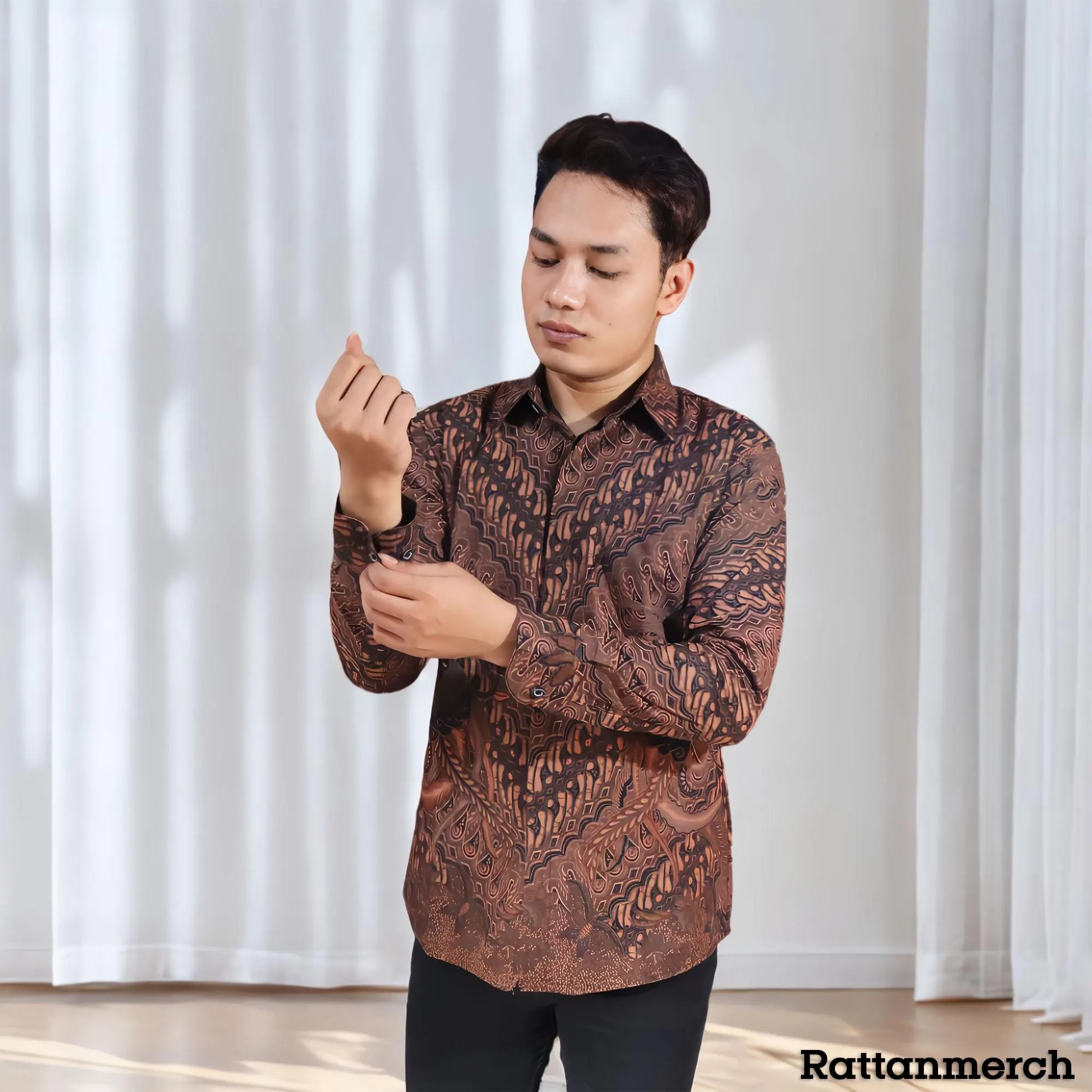 Layana Batik Shirt Premium Modern Brown Dwipamda Motif,Men Batik,Batik,Men Batik Skirt,Men'S Batik Shirts,Batik Shirts,Formal Shirt For Men