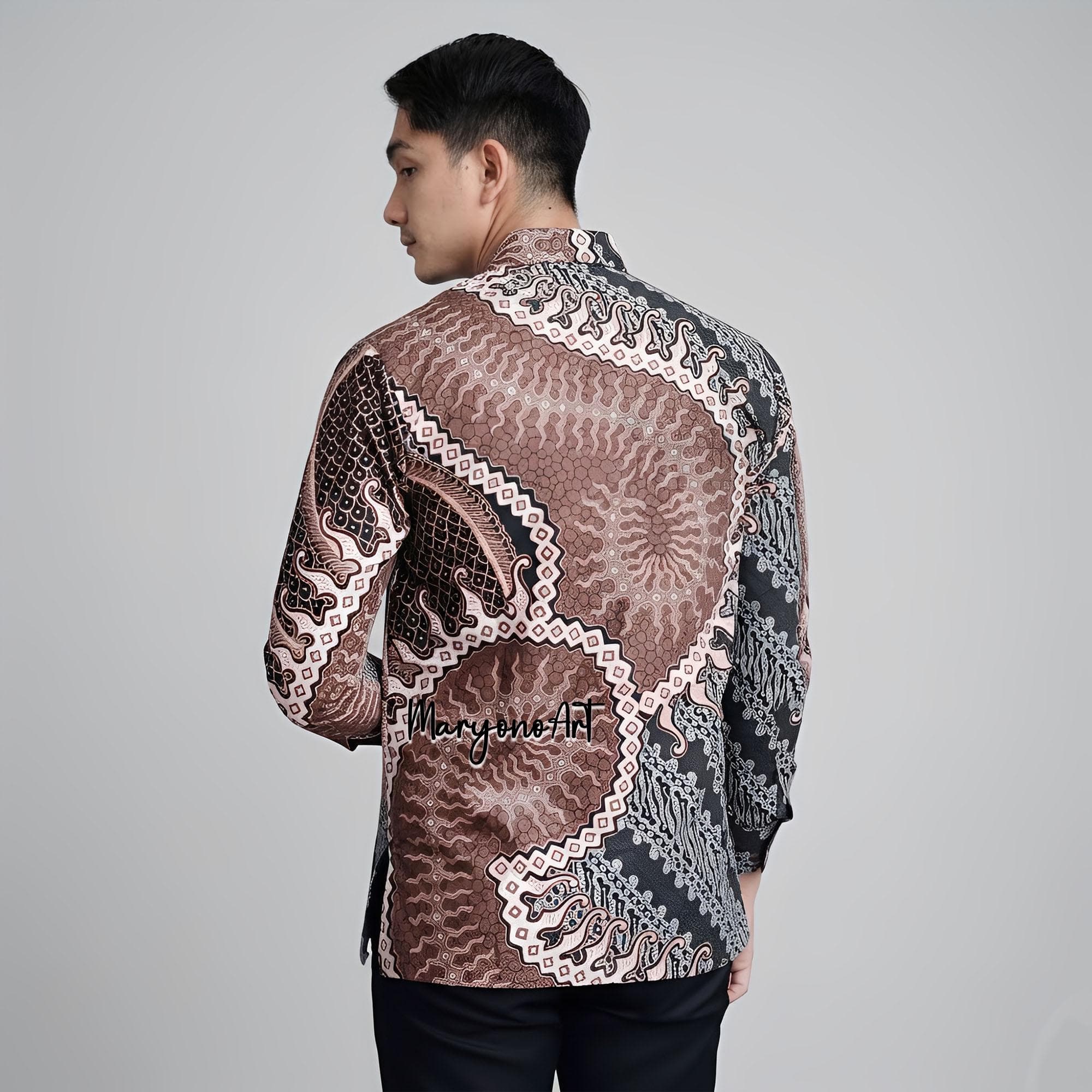 Premium Indonesian Batik Shirt Men Merapi Series Long Sleeve Cotton Shirt with Lining