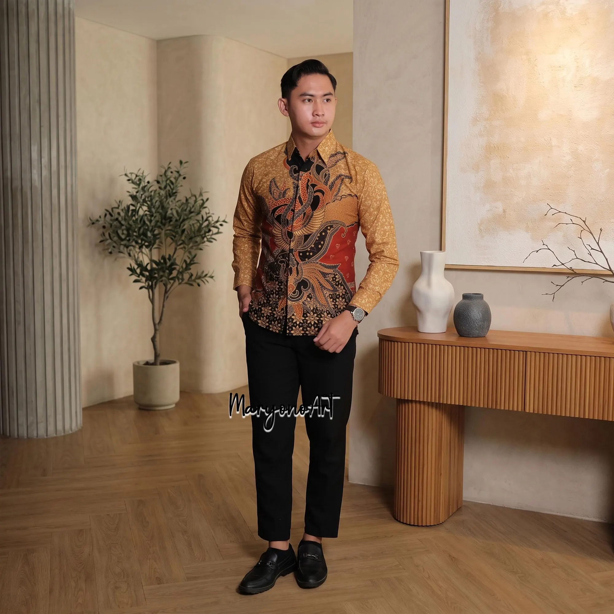 Mens Batik Shirt Bhaskara Long Sleeve Premium Cotton Slim Fit