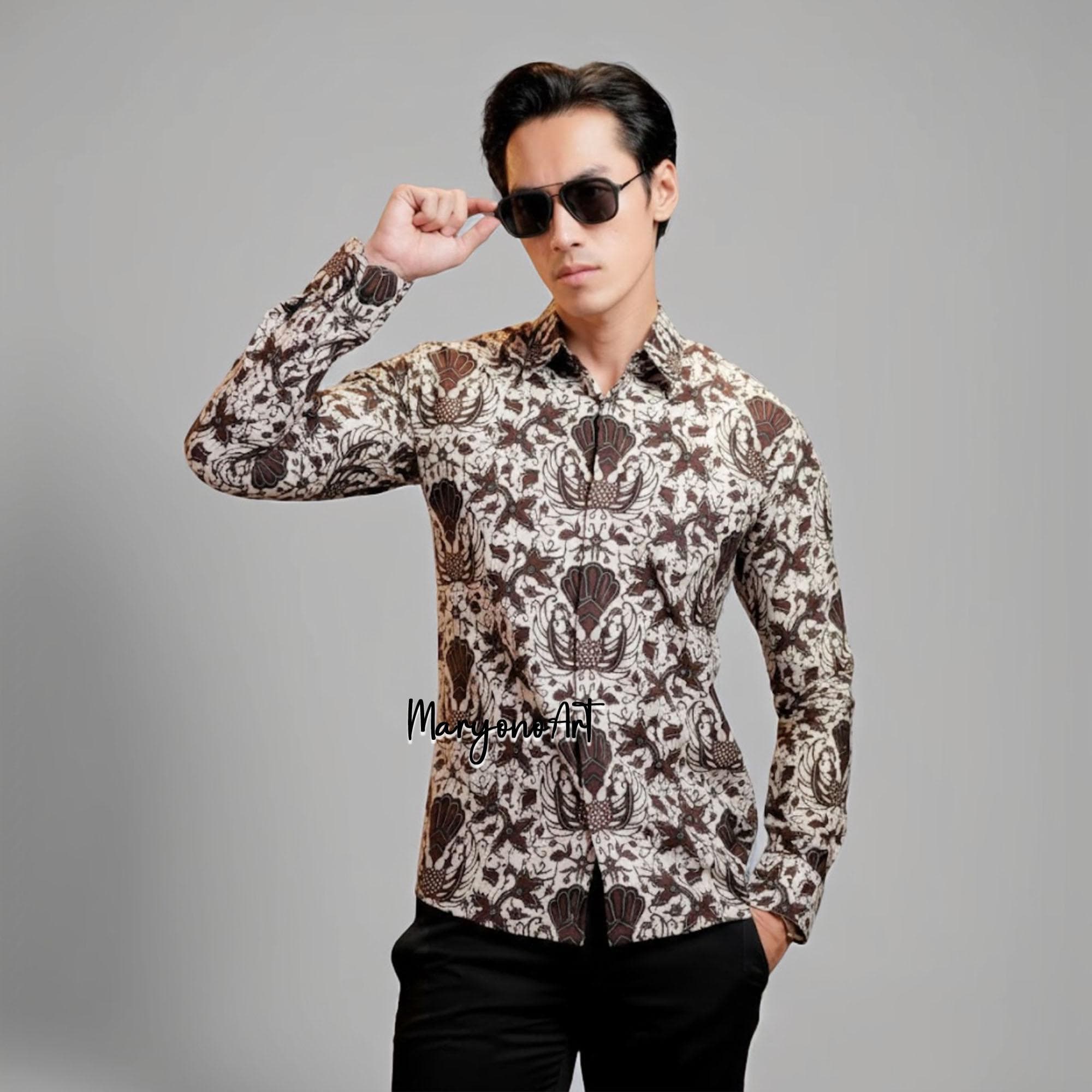 Batik Men's Shirt Sido Mukti Jogja Royal Pattern Premium Cotton Full Lined Formal Ethnic