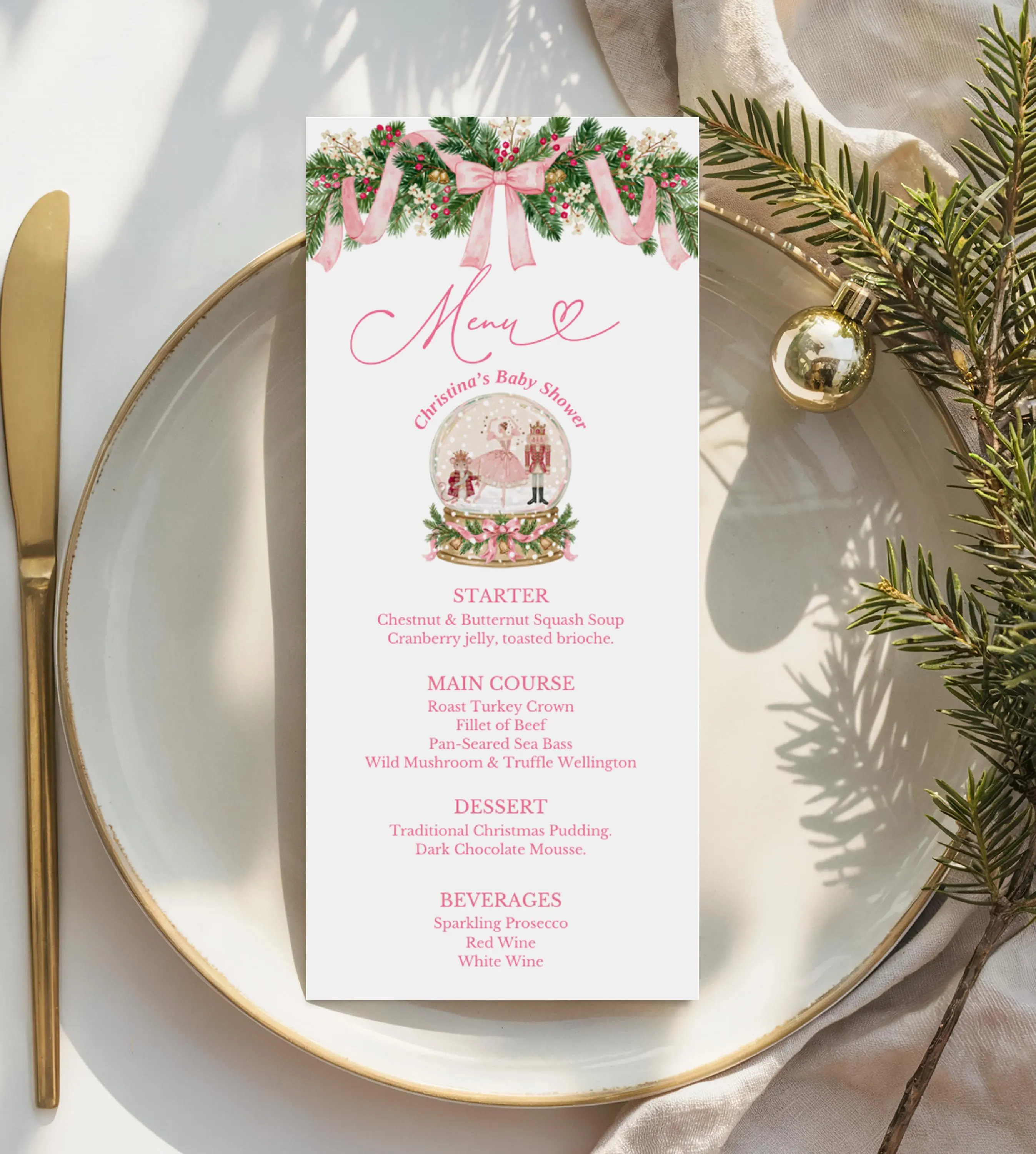 Coquette A Little Sugarplum Baby Shower Invitation Set, Christmas Nutcracker Girl Baby Shower Bundle Set, Editable Canva Baby Shower C274 - image 5