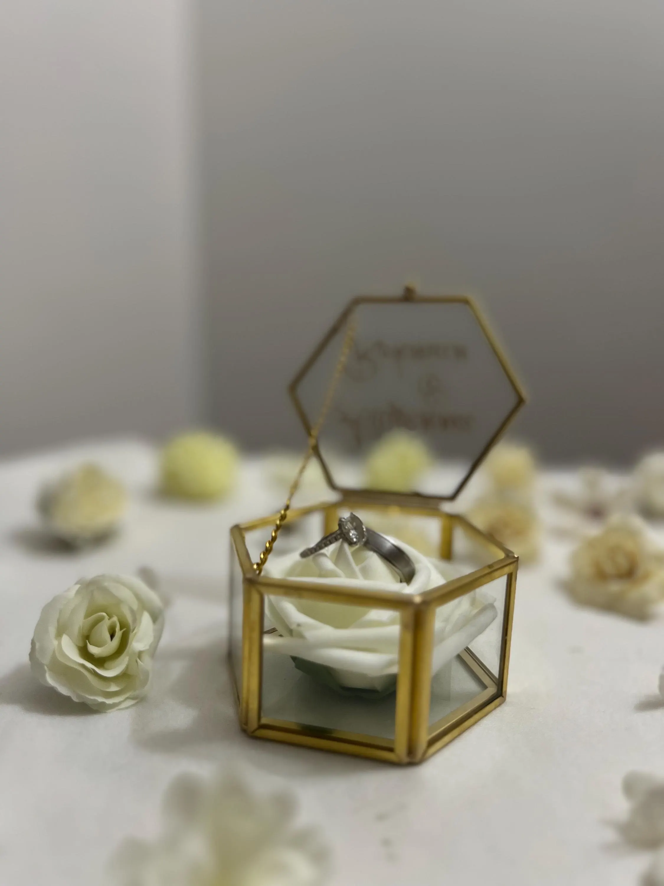 Custom Hexagon Glass Ring Box: Wedding Engagement Nikkah - image 5