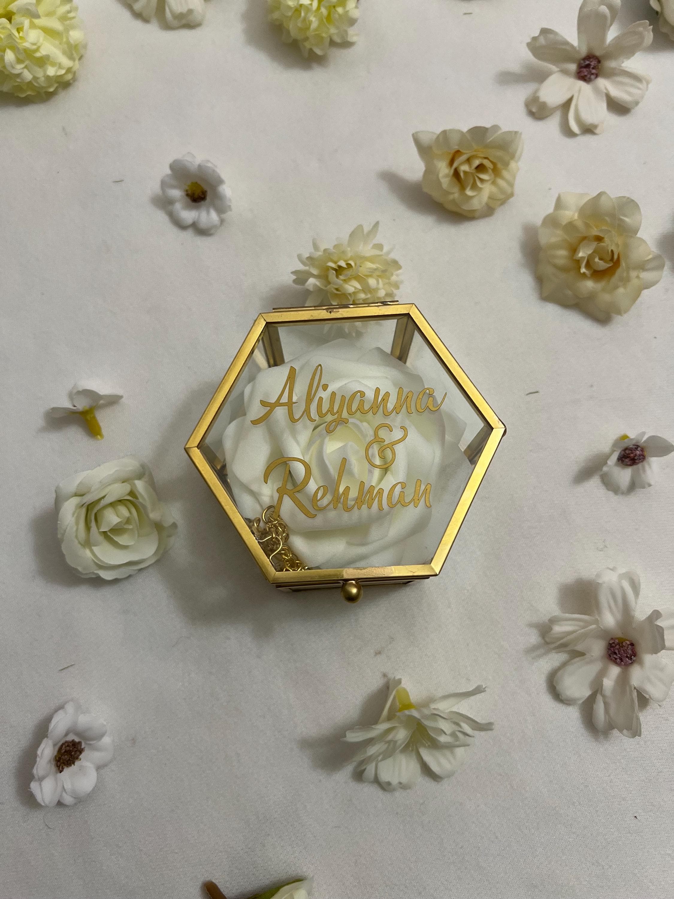 Custom Hexagon Glass Ring Box: Wedding Engagement Nikkah - image 4