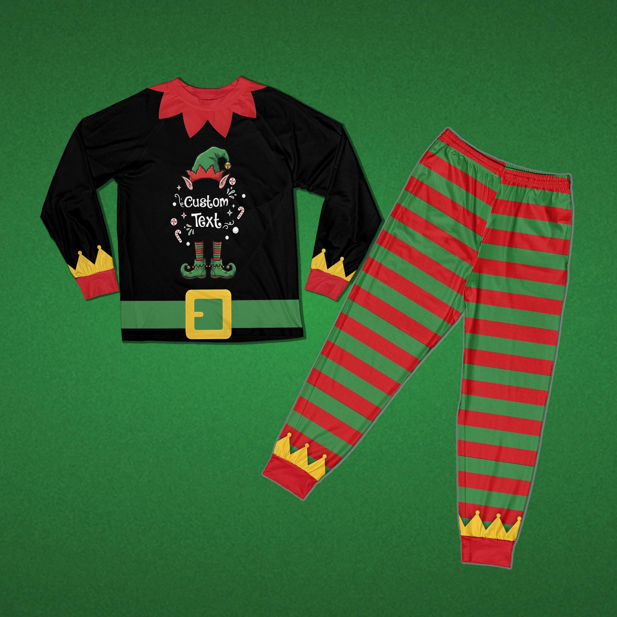 Personalized Family Christmas PJs, Elf Costume Pajamas, Custom Text Holiday Loungewear, Green Red Striped Pajamas, Christmas Eve Gift - image 5