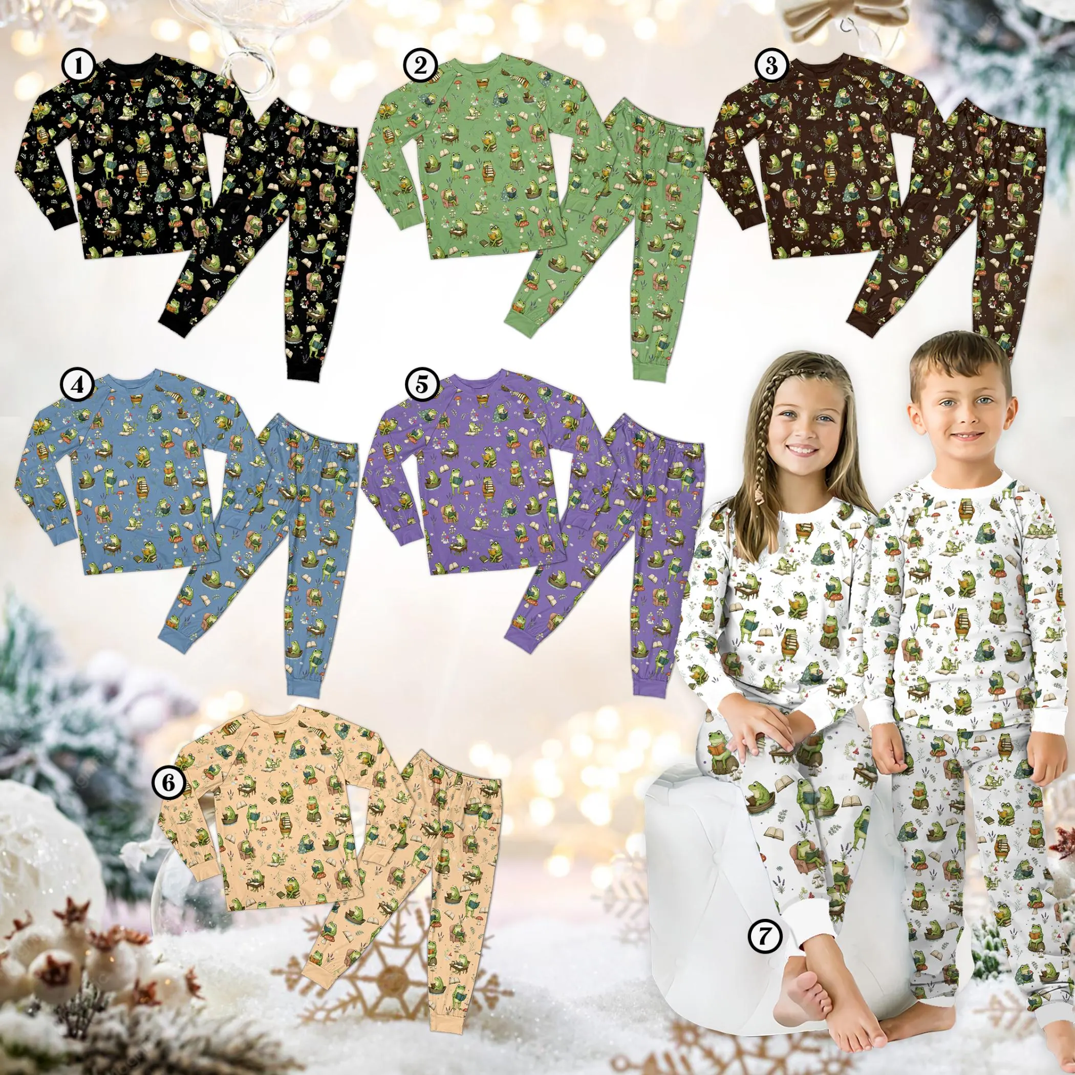 Frog in Armchair Pajamas, Reading on Mushroom Sleepwear, Whimsical Nature PJs, Dark Academia Toad Lounge Set, Long Pajama Set for All - image 3