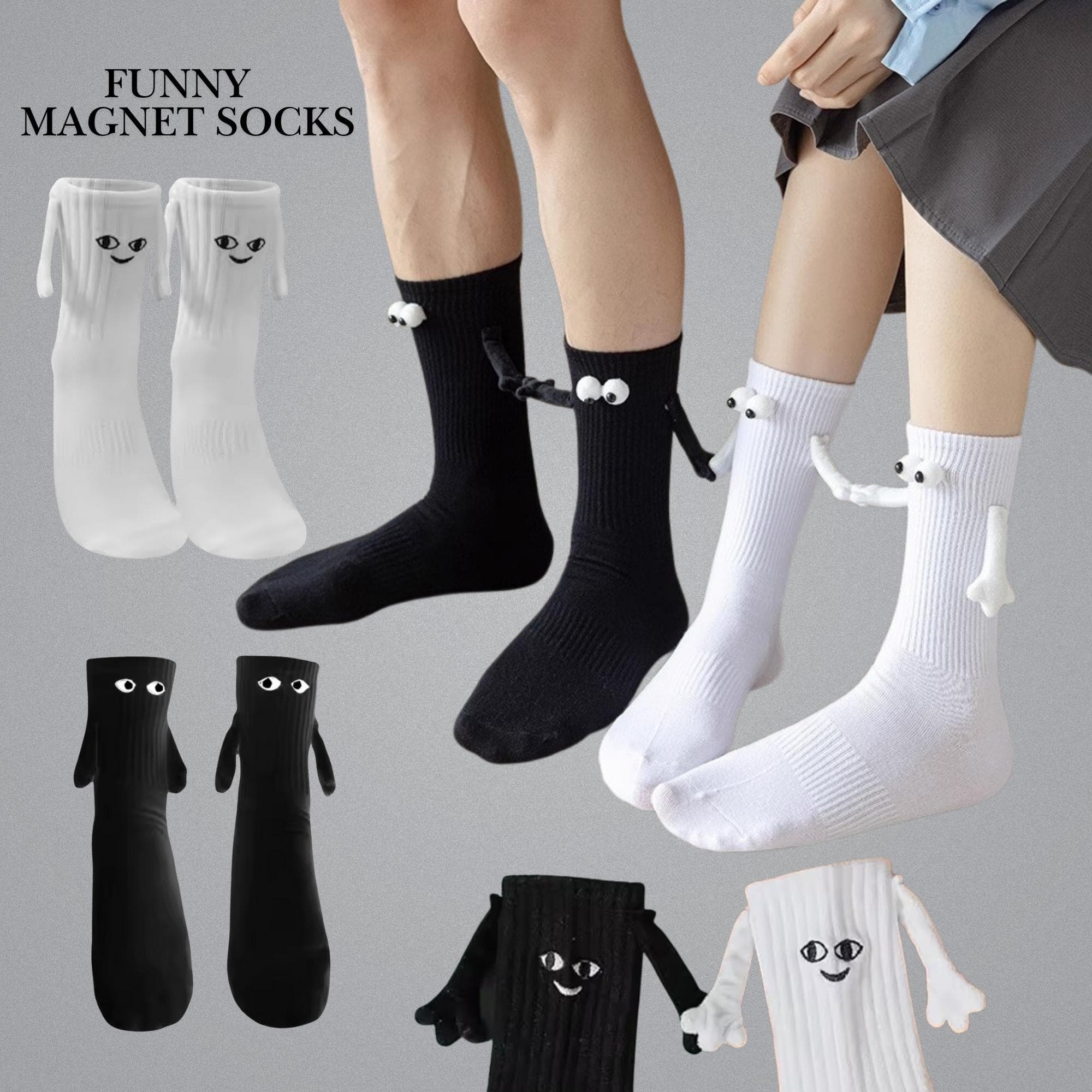 Couple Socks Funny Magnetic ,Cotton Socks Holding Hands for Couples, Matching Black and White Cute Socks Gift for Valentine, Friends & Lover