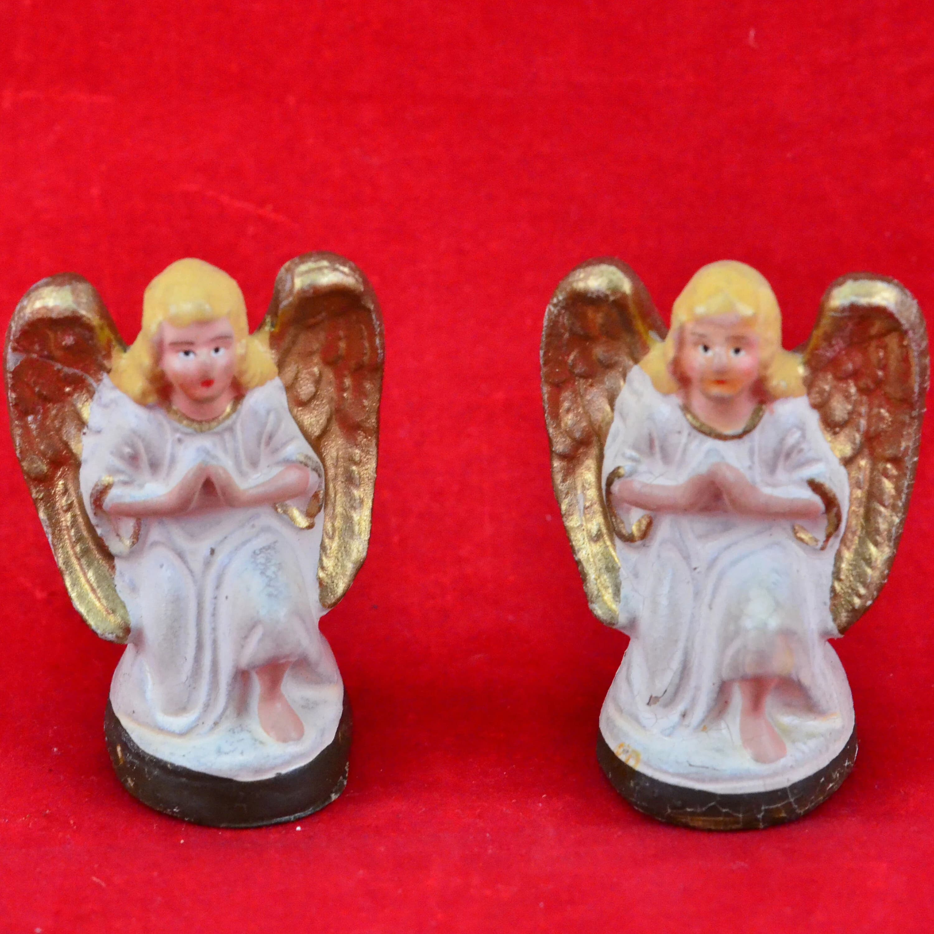 Set of 2 Vintage Christmas Nativity Angels - Germany - Composite Papier Mache - Nativity Crèche Figurine 2" Scale - Christmas Décor