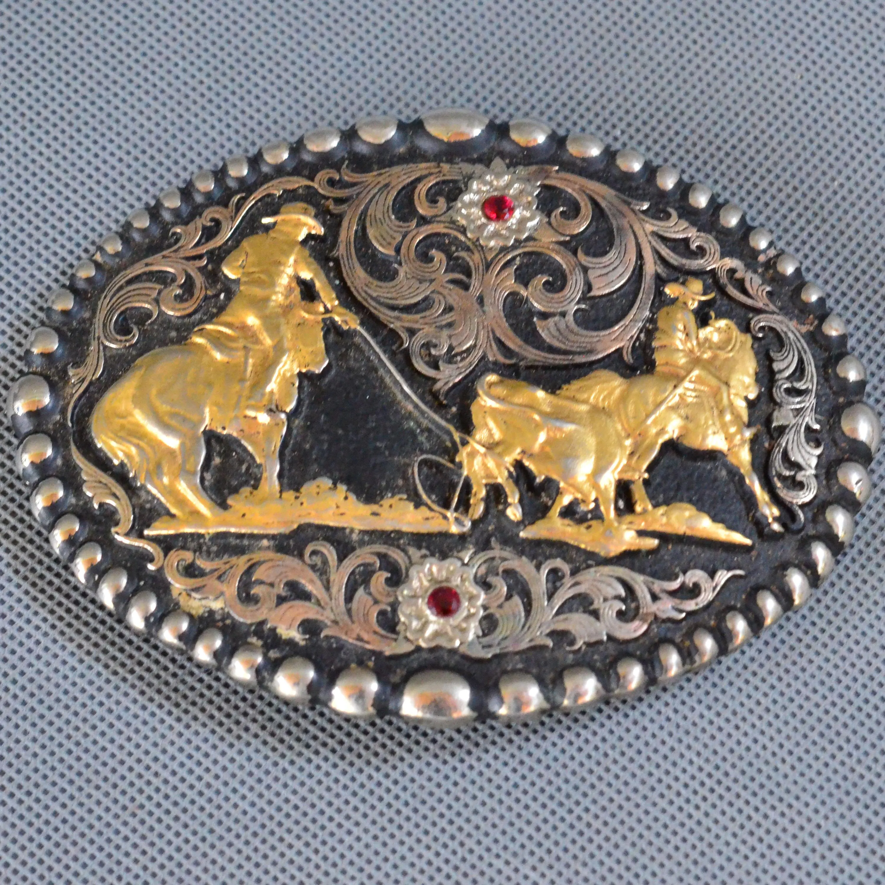 Vintage Montana Silversmiths Team Ropers Traditional Attitude Buckle - Cowboy - Country Western Belt Buckle - Rodeo