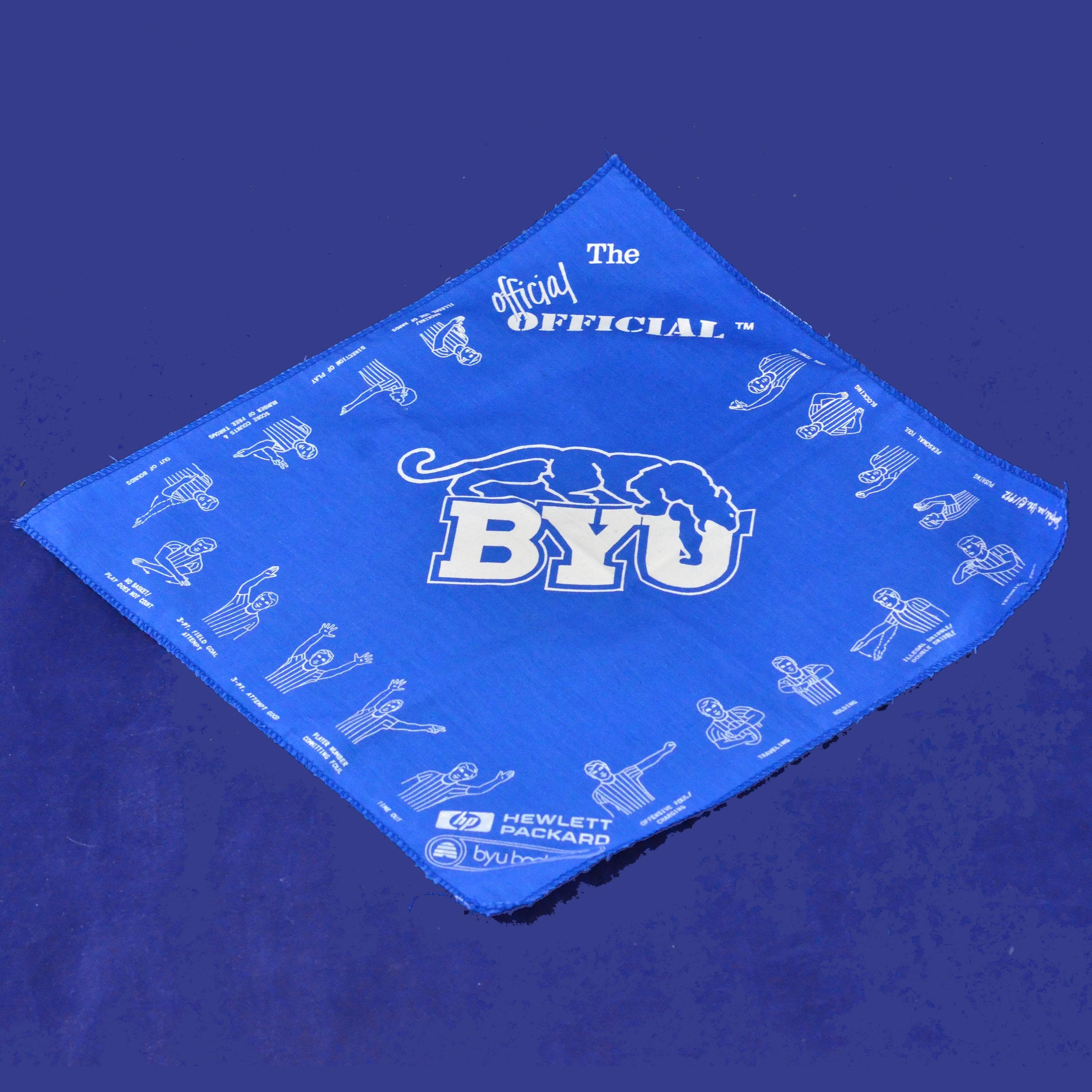 Vintage BYU Official Bandana Handkerchief Samford 1992 – Basketball Referee Hand Signal - Hewlett Packard - BYU Bookstore - Souvenir