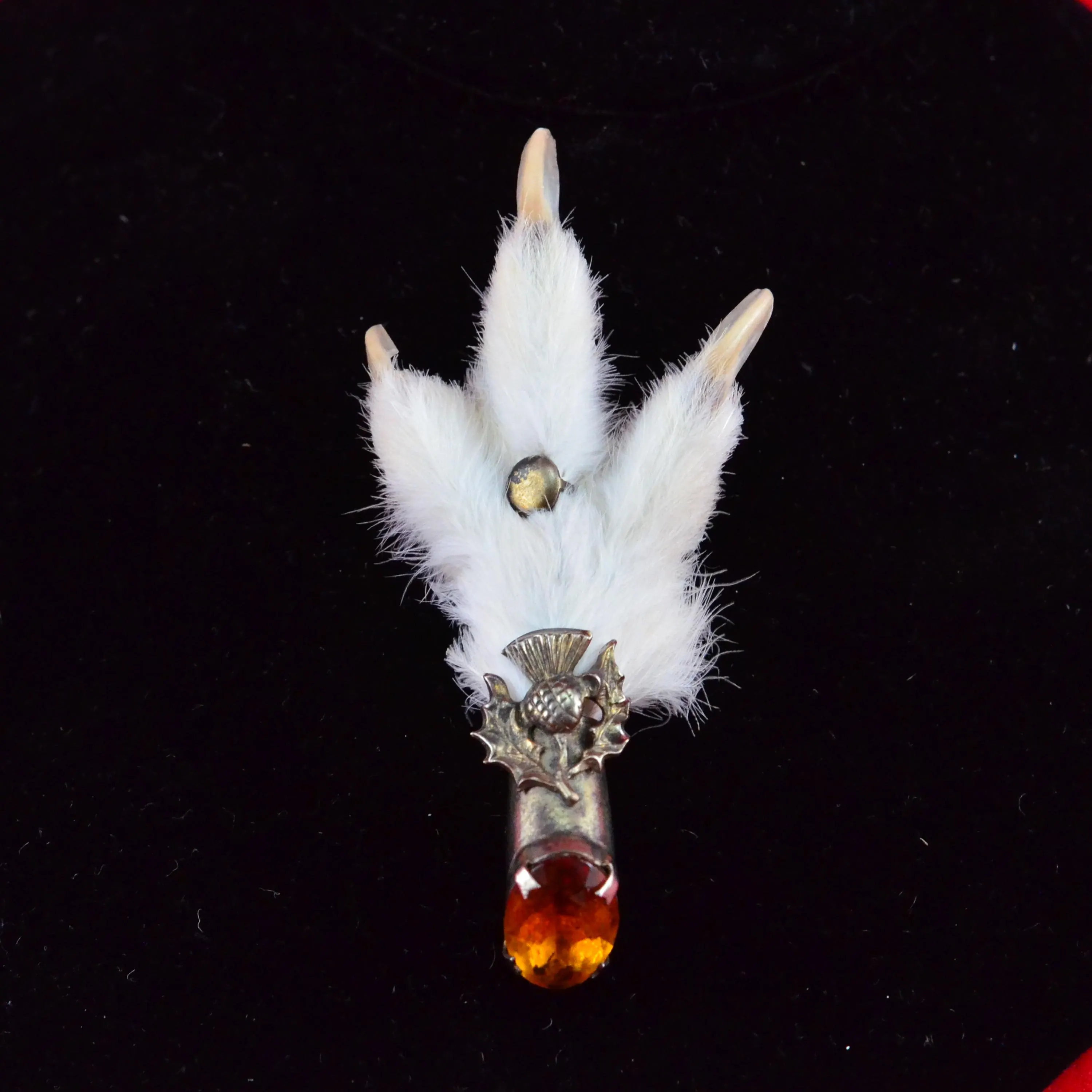 Antique Lucky Scottish Thistle Coat of Arms Brooch Grouse Claw with Citrine Glass Stone - Robert Burns Day - Kilt Pin