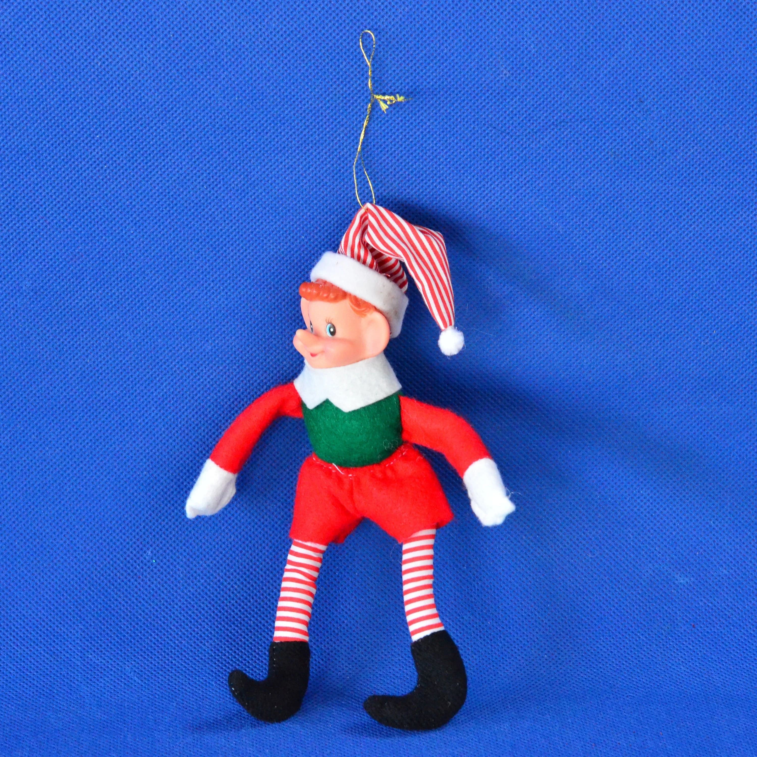 Vintage Posable Felt Christmas Elf or Pixie with Rubber Head - Christmas Décor - Ornament - Holiday Decoration - Whimsical Kitsch