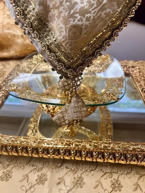 Elegant Afghan Wedding & Engagement Centerpiece | Muslim Wedding Table Display | Luxury Gold Embroidered Cover - image 3