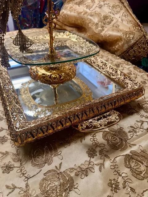Elegant Afghan Wedding & Engagement Centerpiece | Muslim Wedding Table Display | Luxury Gold Embroidered Cover - image 5