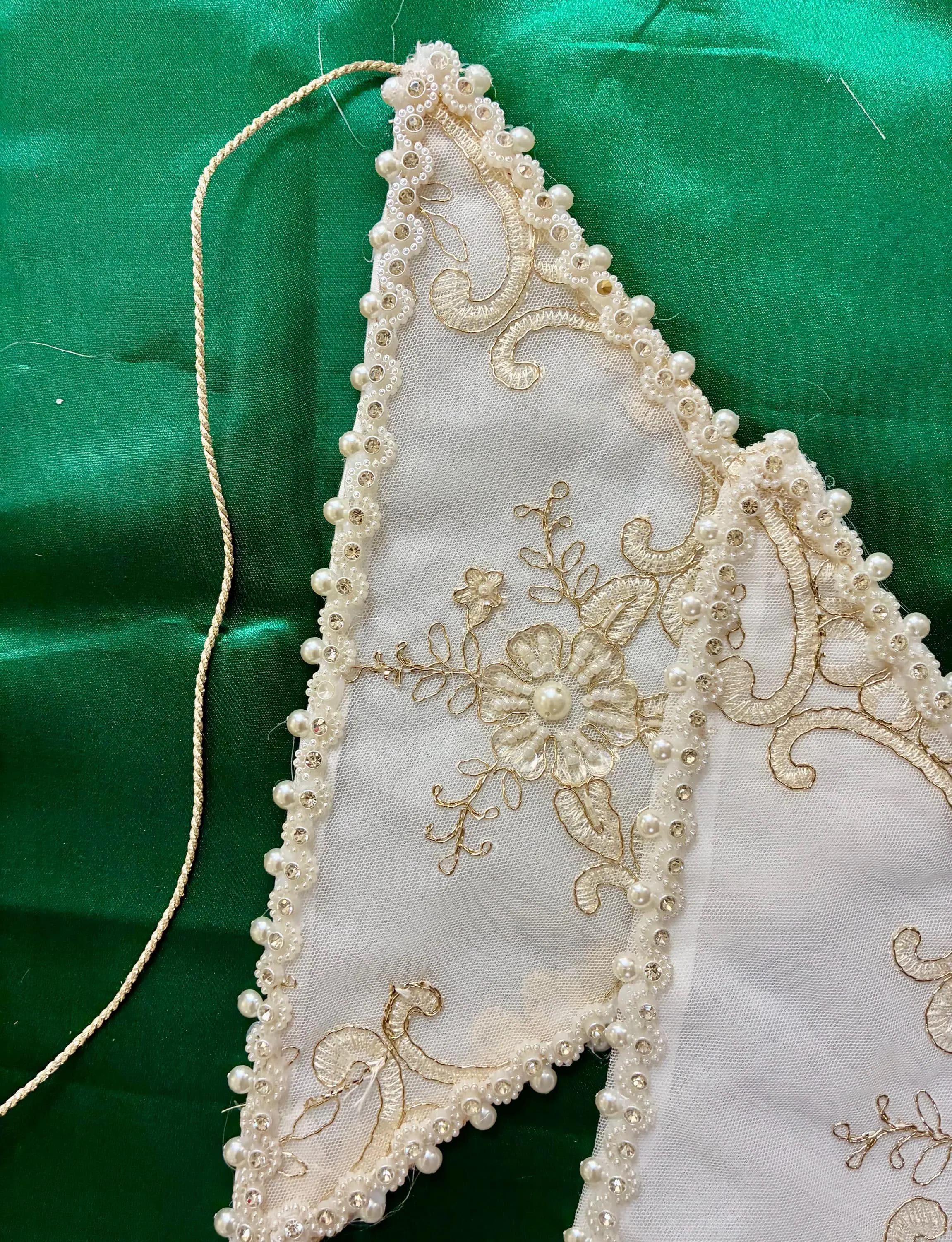 Ivory & Gold Embroidered Wedding Hand Fan Cover – Pearl and Sequin Edged Nikah Ceremony Accessory - image 3