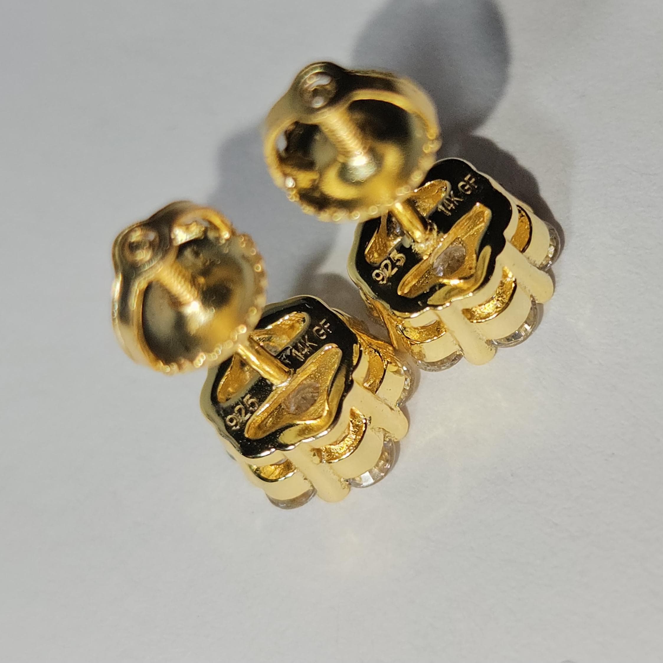 8mm 14k Gold Round Flower Stud Earrings - Sparkling CZ Men's Earring, Studs Screwback earrings, Men's jewelry, Flower Diamond Studs Earring - image 2