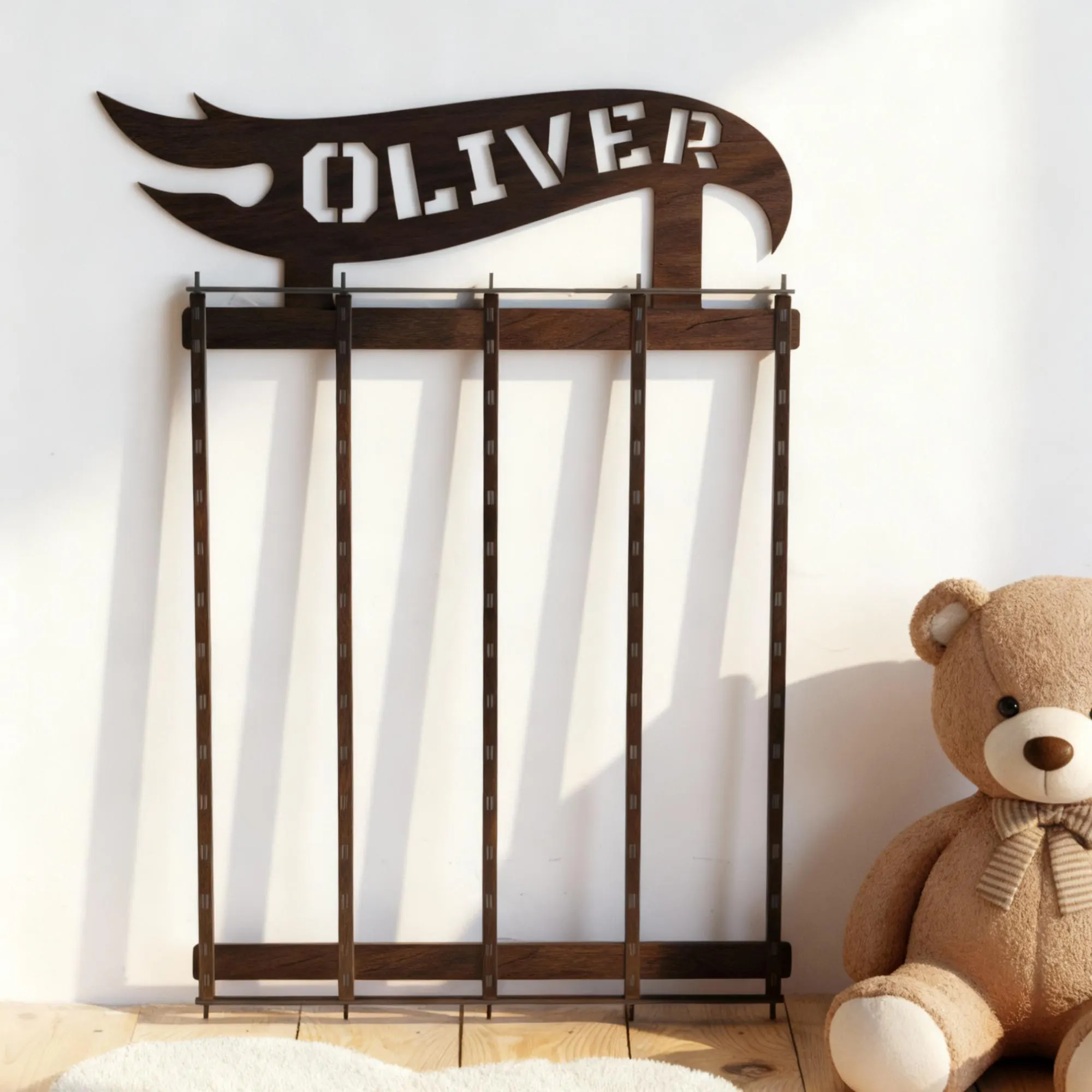 Personalized toy car storage, Toy Car Display Shelf, Wooden Car Storage Rack, Matchbox Car Organizer, Match box car wall holder - image 3
