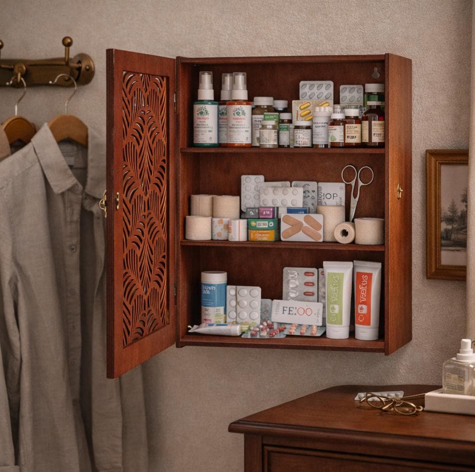Medicine Cabinet Wood Shelf, Wooden Bathroom Wall Cabinet, Rustic Bathroom Storage Cabinet, Boho Medicine Cabinet, Carved Wood Wall Cabinet - image 4