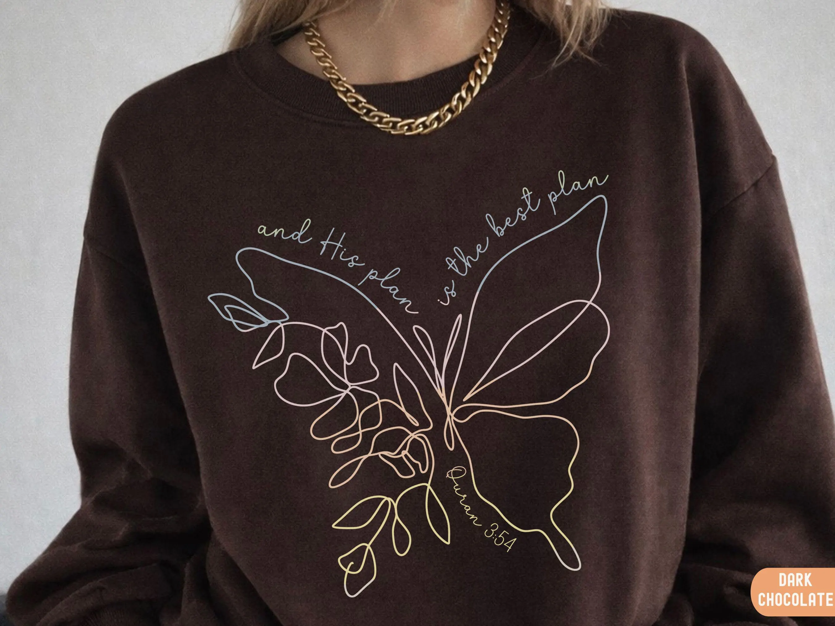 Faith Based Butterfly Quran Verse Sweatshirt For Women, Islamic Reminder God's Plan Crewneck, Spiritual Gift For Muslimah Nikkah Wedding - image 5