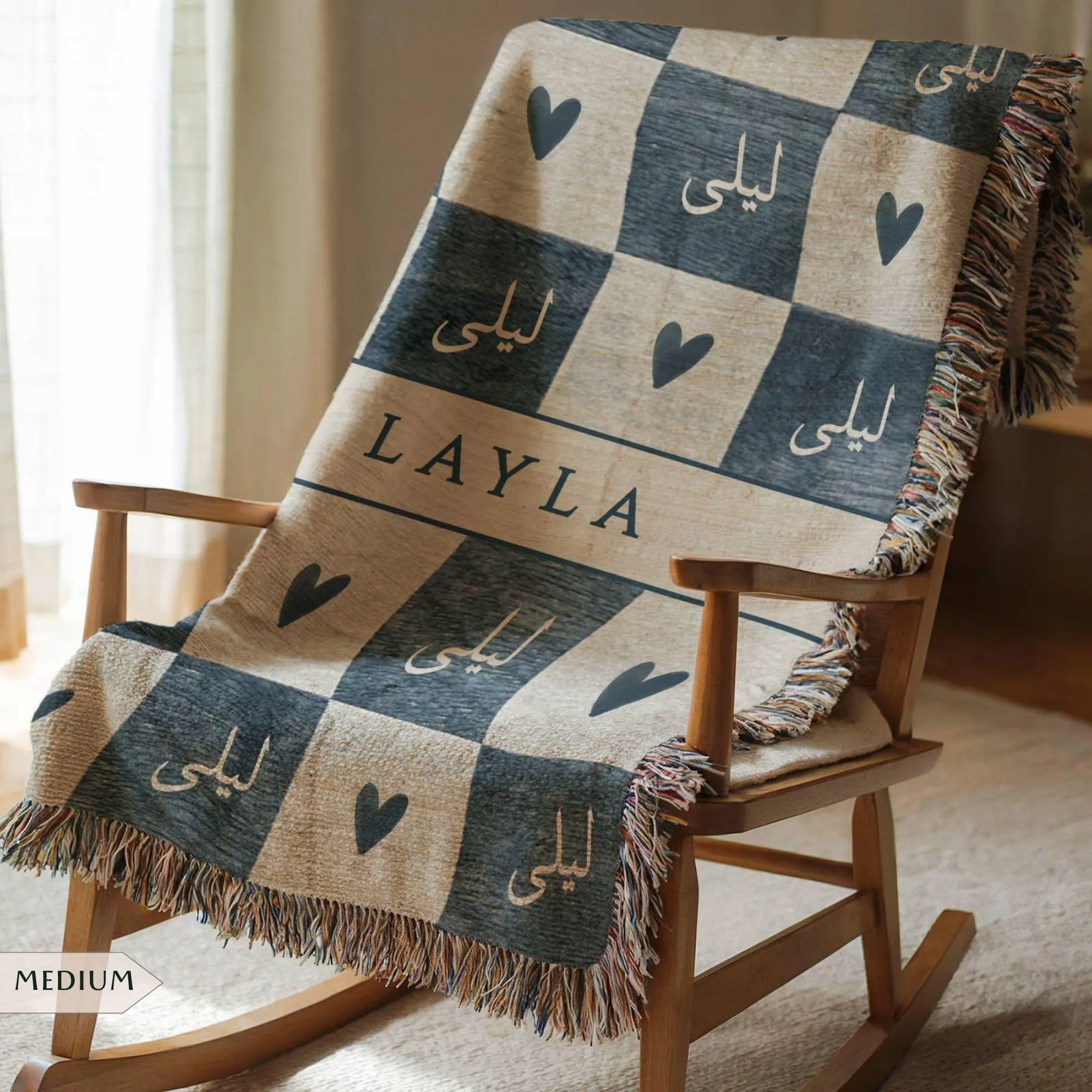 Personalized Arabic Woven Kids Blanket, Custom Name Muslim Baby Gift, Checkered Nursery Throw, Newborn Baby Shower Gift for New Mom - image 5