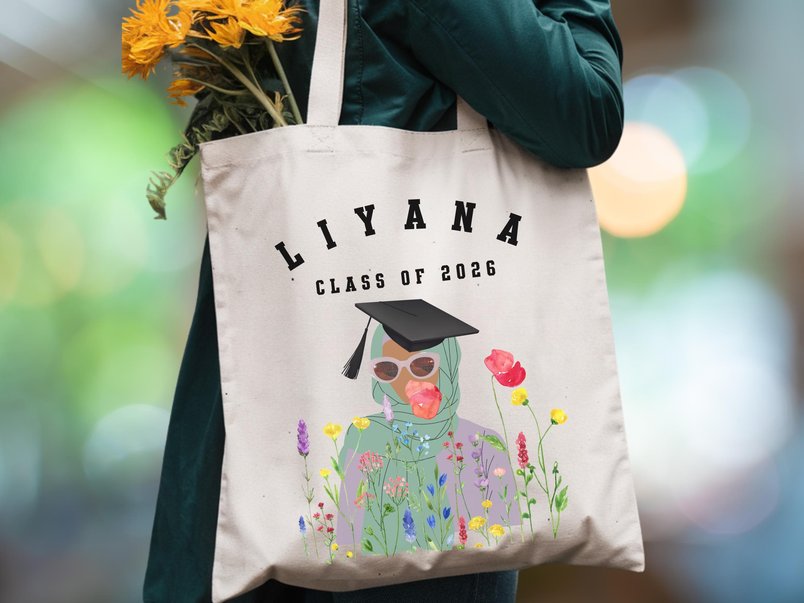 Personalized Hijabi Graduation Tote Bag, Muslim Grad Gift for Her, Custom Name & Year Tote, Senior Graduate Gift - image 4