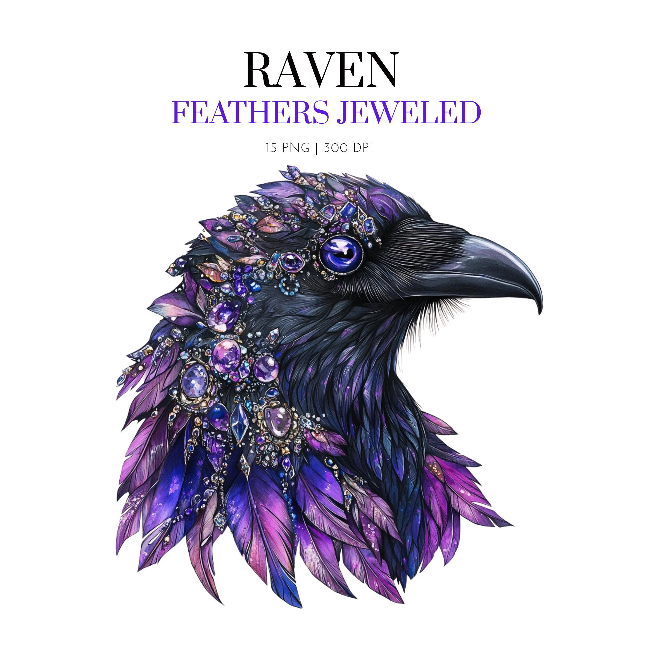 Raven Jeweled Clipart, Raven crow bird Clipart PNG, Raven And Jewelry Clipart, Halloween crow, Gothic clipart, Crow Bird clipart, Raven art
