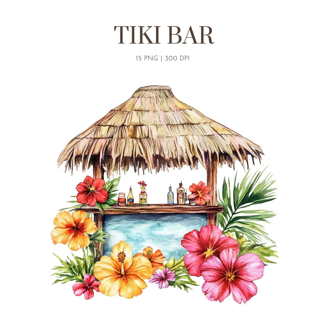 Tiki Bar Tropical Clipart, Tropical Bar Clipart, Hawaiian Clipart,Tiki Bar Beach,Watercolor Hawaii Tiki Clipart, Watercolor Tiki Bar clipart