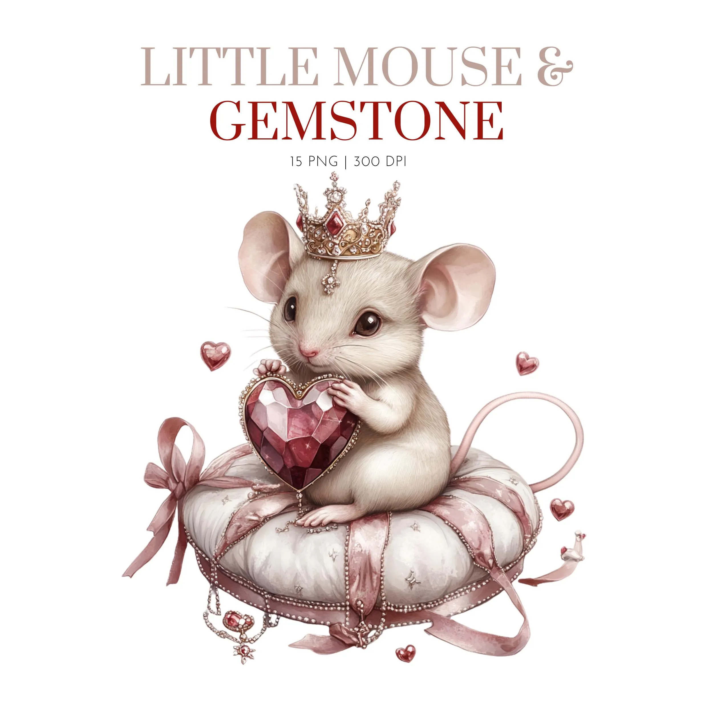 Little Mouse and gemstone Clipart , Cute Mouse Clipart, Princess Mouse ,Watercolor Mouse clipart,cute mice,Adorable Mouse Nursery clipart