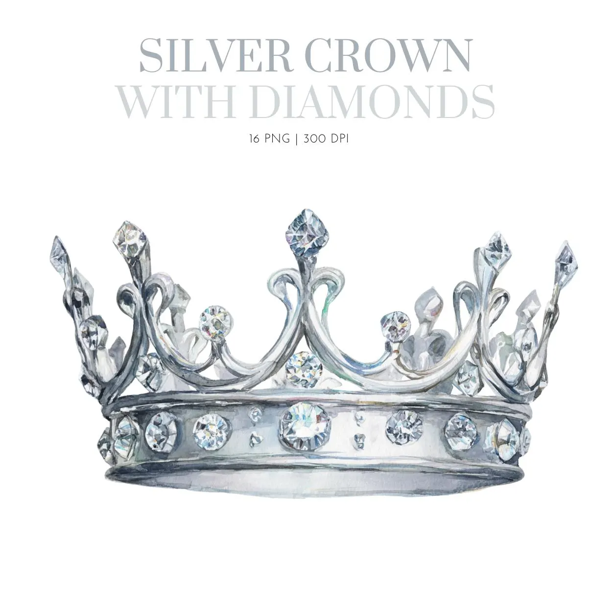 Silver Crown with Diamond clipart, Silver Crown diamond, Tiaras Tiara Princess Crown, Royalty Clipart Tiara, Princess Crown with Diamond PNG